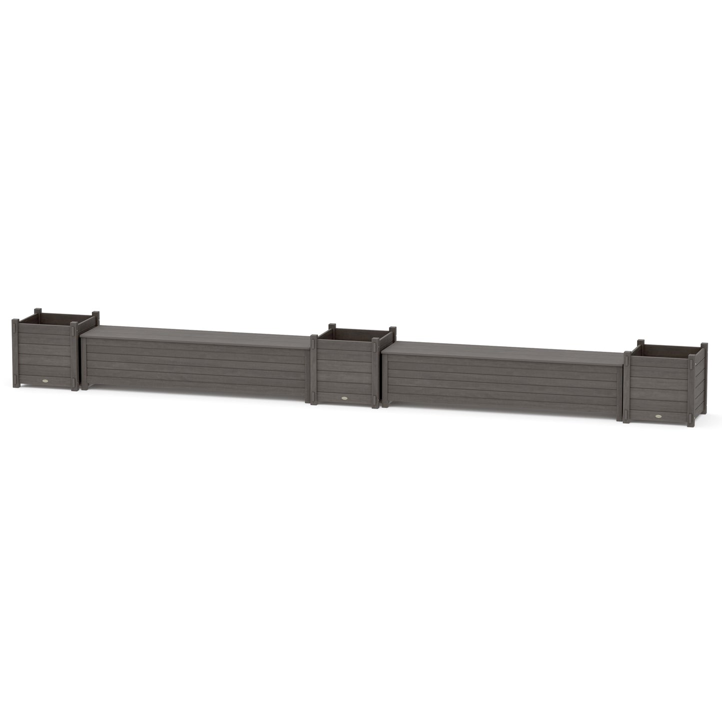 POLYWOOD 72" Nautical Straight Double Planter Storage Bench Set- Large — Driftwood
