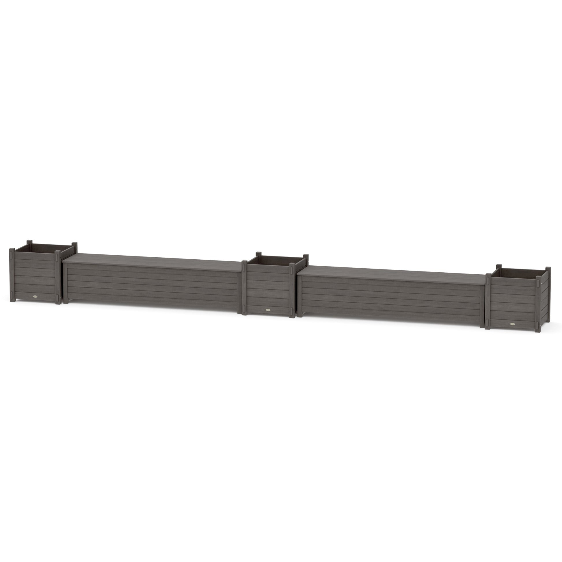POLYWOOD 72" Nautical Straight Double Planter Storage Bench Set- Large — Driftwood