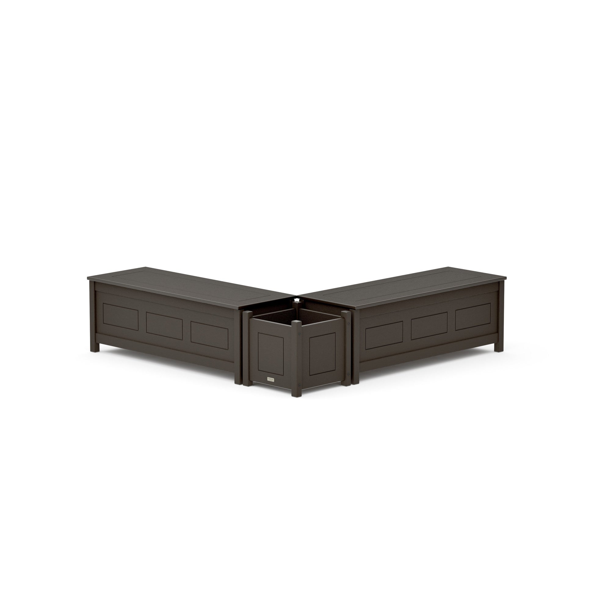 POLYWOOD 48" Country Living L- Shaped Planter Storage Bench Set — Vintage Coffee