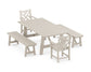 POLYWOOD Chippendale 5-Piece Rustic Farmhouse Dining Set With Benches — Sand