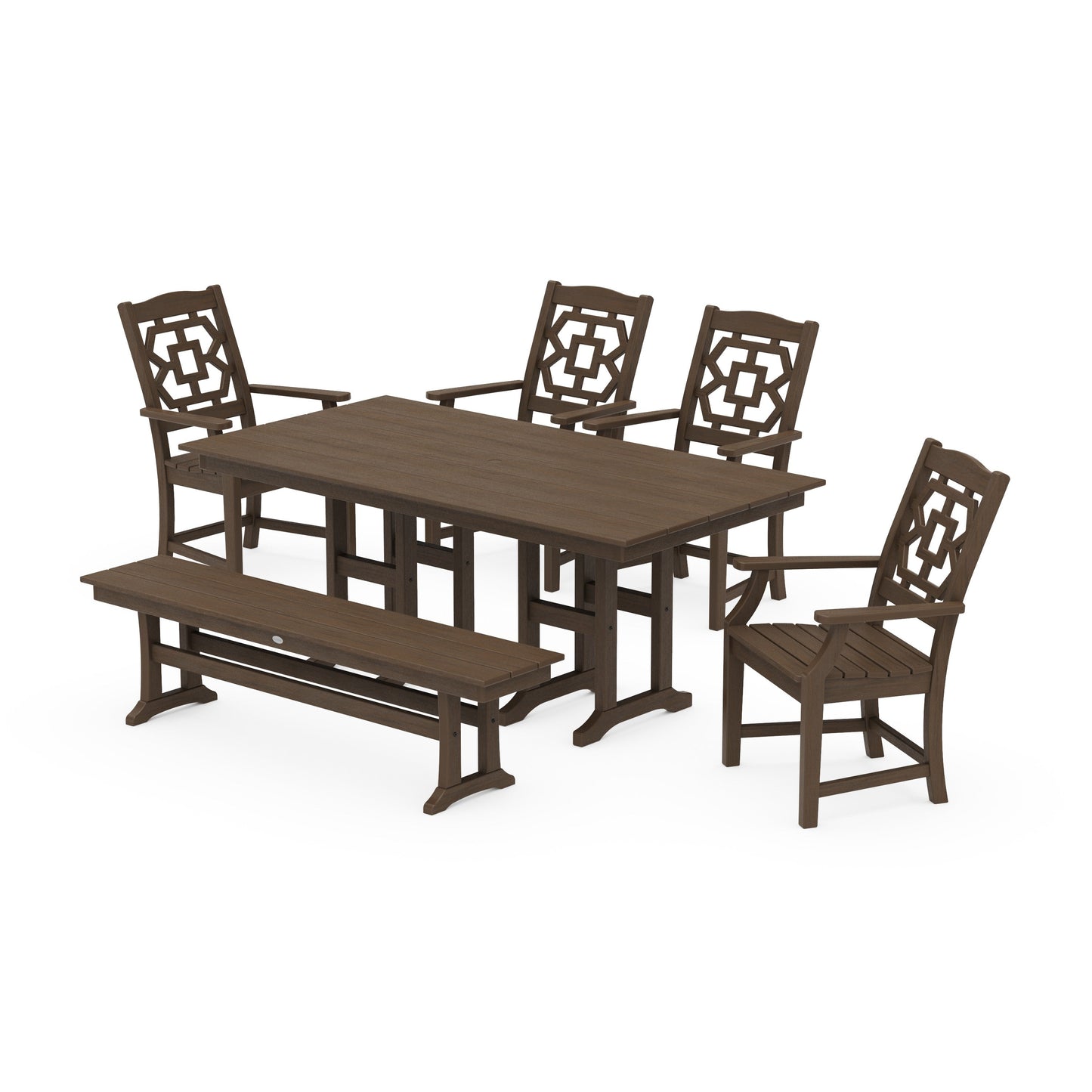 POLYWOOD Chinoiserie 6-Piece Farmhouse Dining Set with Bench — Kona