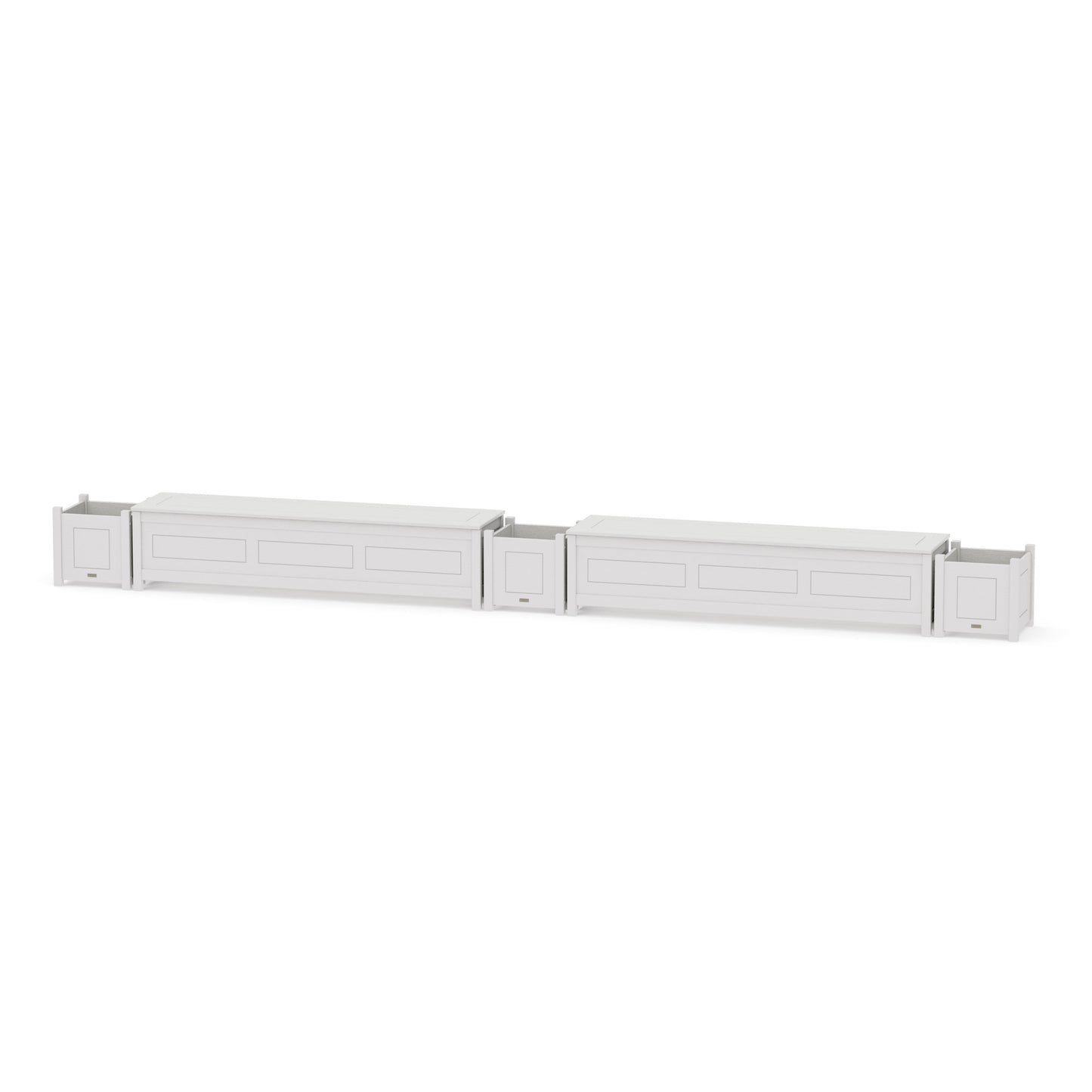 POLYWOOD 72" Country Living Straight Double Planter Storage Bench Set — Vintage White