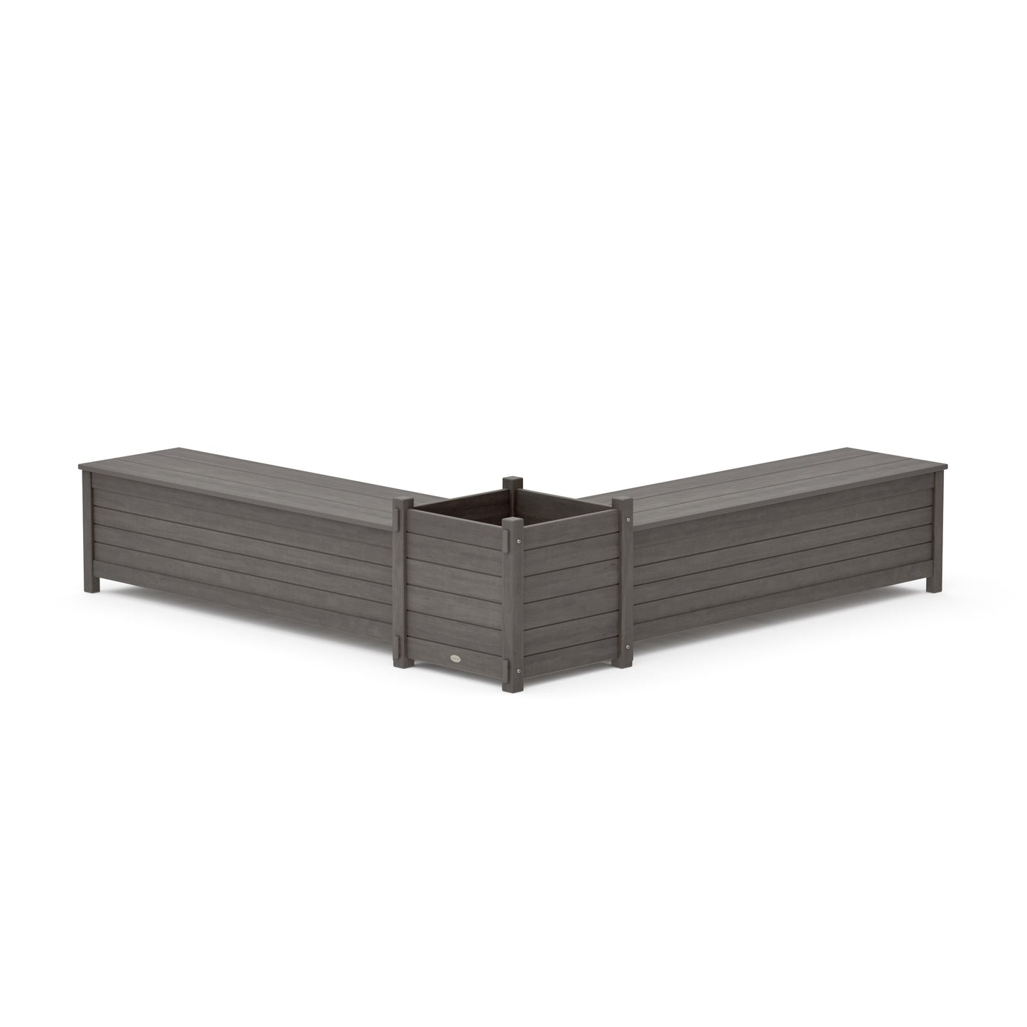 POLYWOOD 60" Nautical L- Shaped Planter Storage Bench Set- Large — Driftwood
