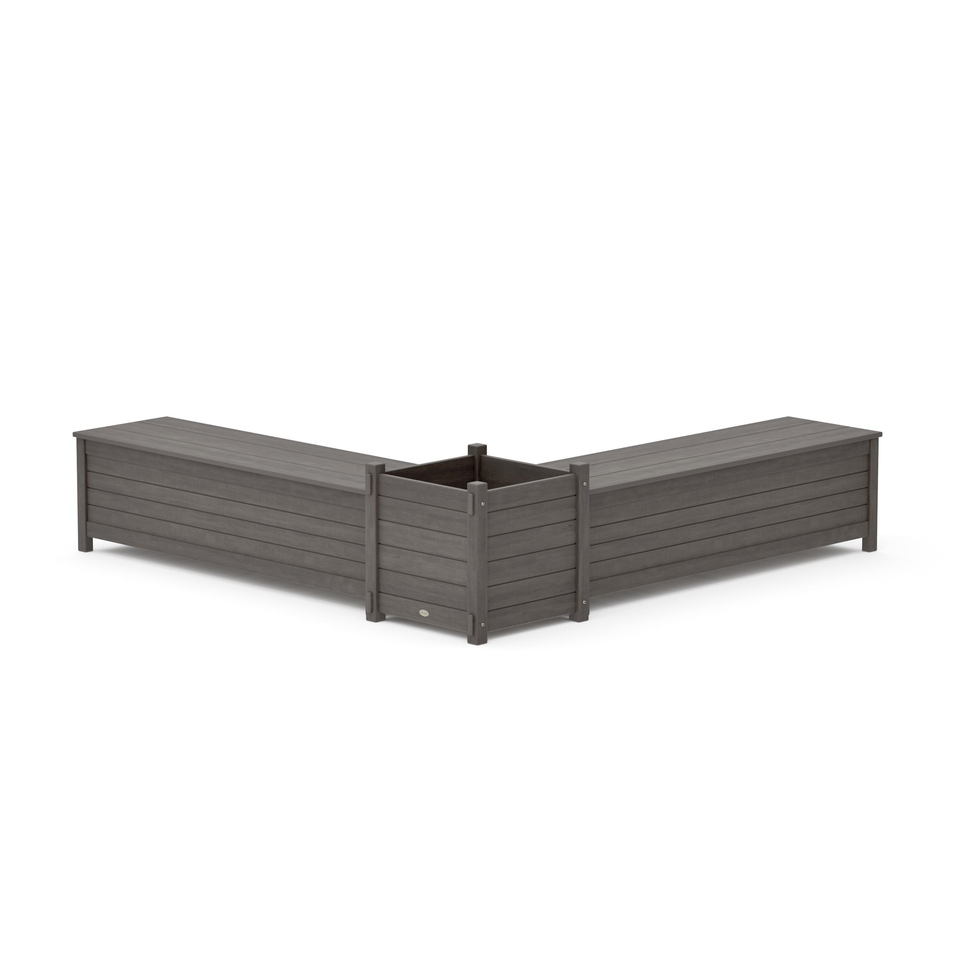 POLYWOOD 60" Nautical L- Shaped Planter Storage Bench Set- Large — Driftwood