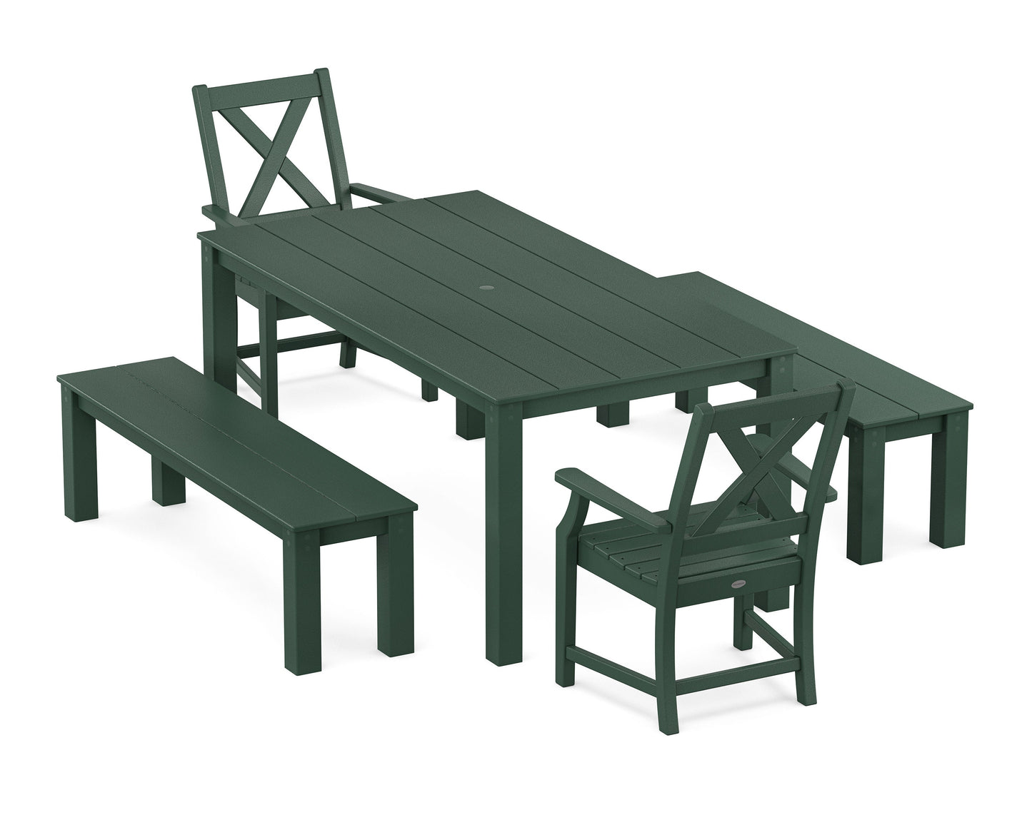 POLYWOOD Braxton 5-Piece Parsons Dining Set with Benches — Green