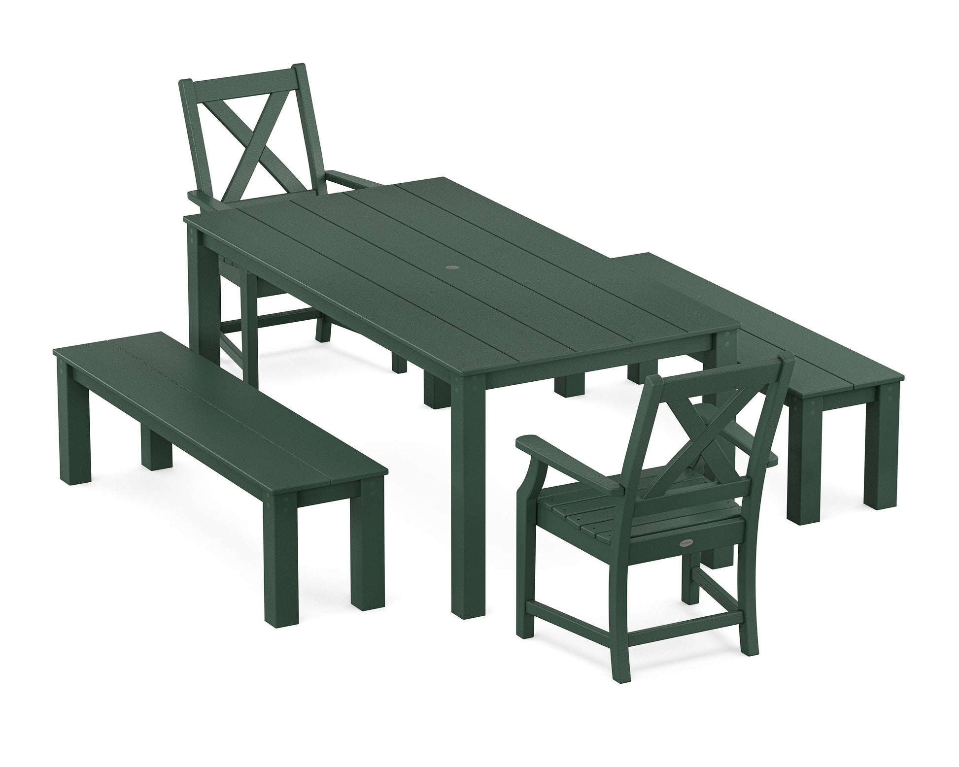 POLYWOOD Braxton 5-Piece Parsons Dining Set with Benches — Green