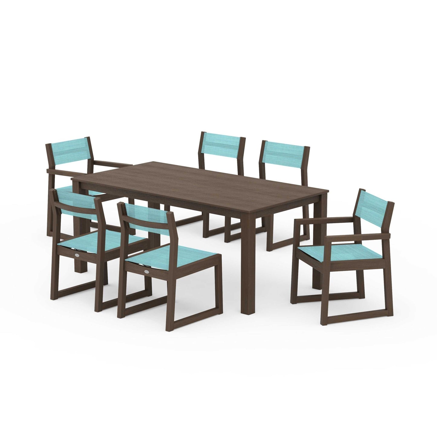 POLYWOOD EDGE Sling 7-Piece Parsons Dining Set — Kona / Dupioni Aquamarine Sling