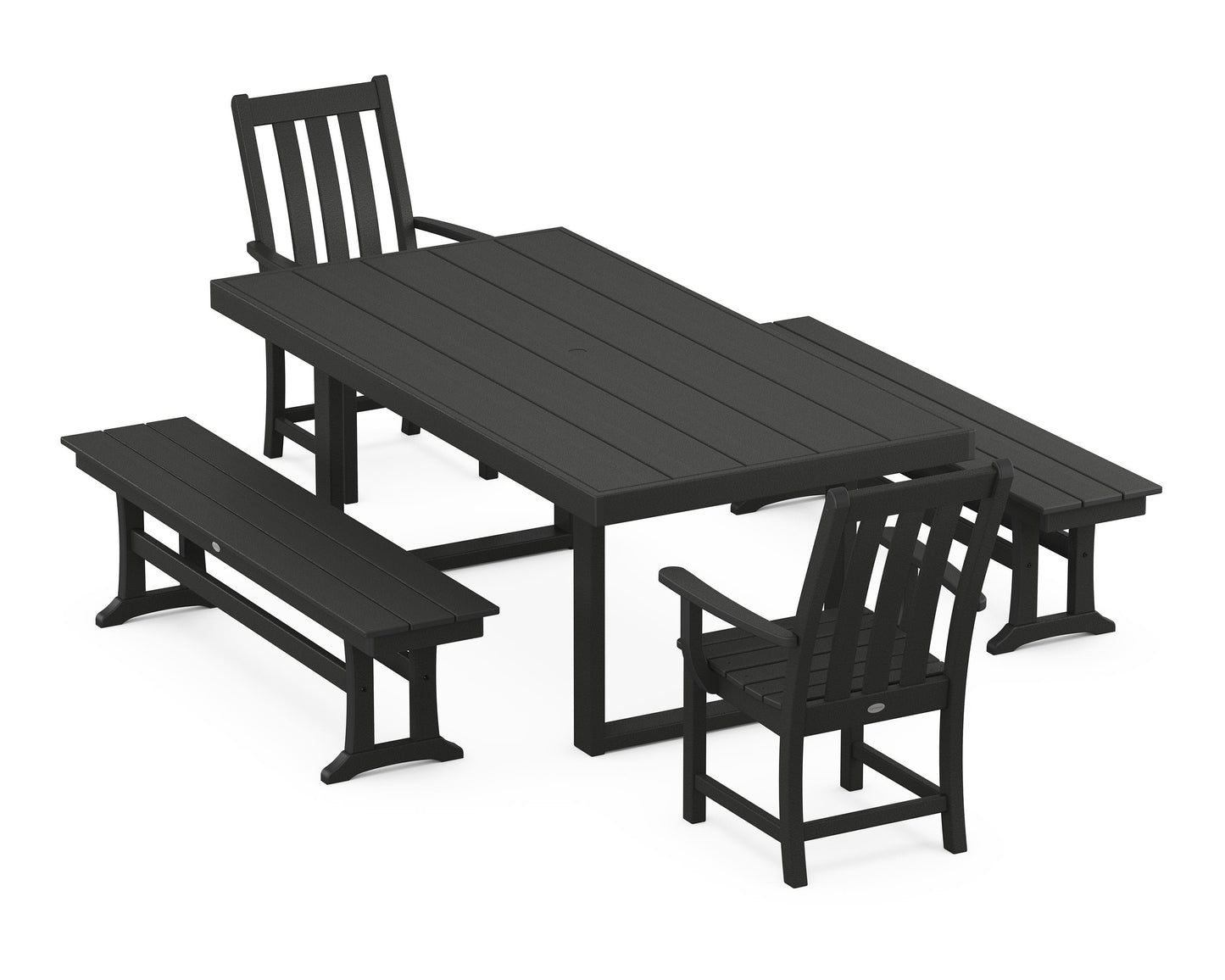 POLYWOOD Vineyard 5-Piece Dining Set with Benches — Black