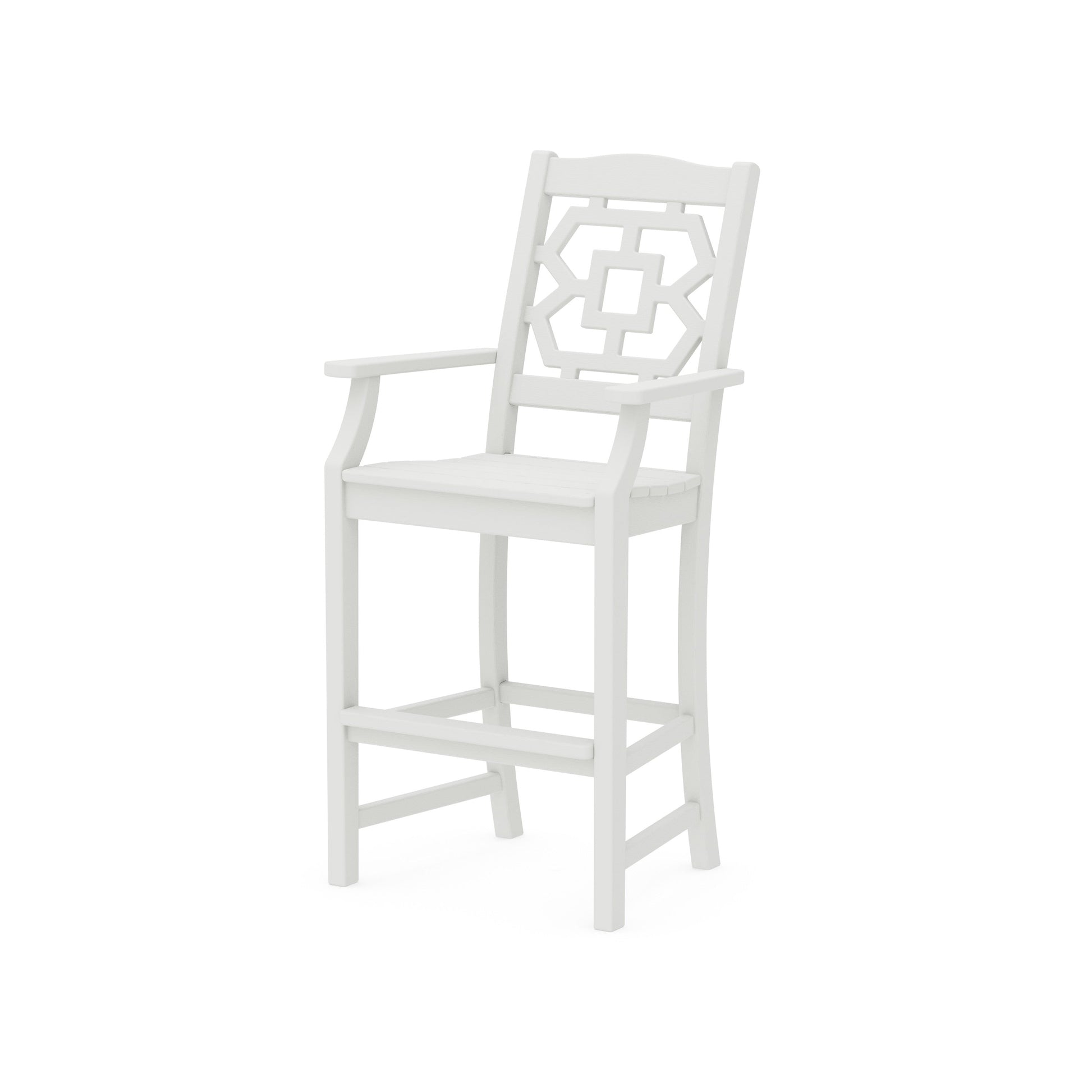 POLYWOOD Chinoiserie Bar Arm Chair — Vintage White