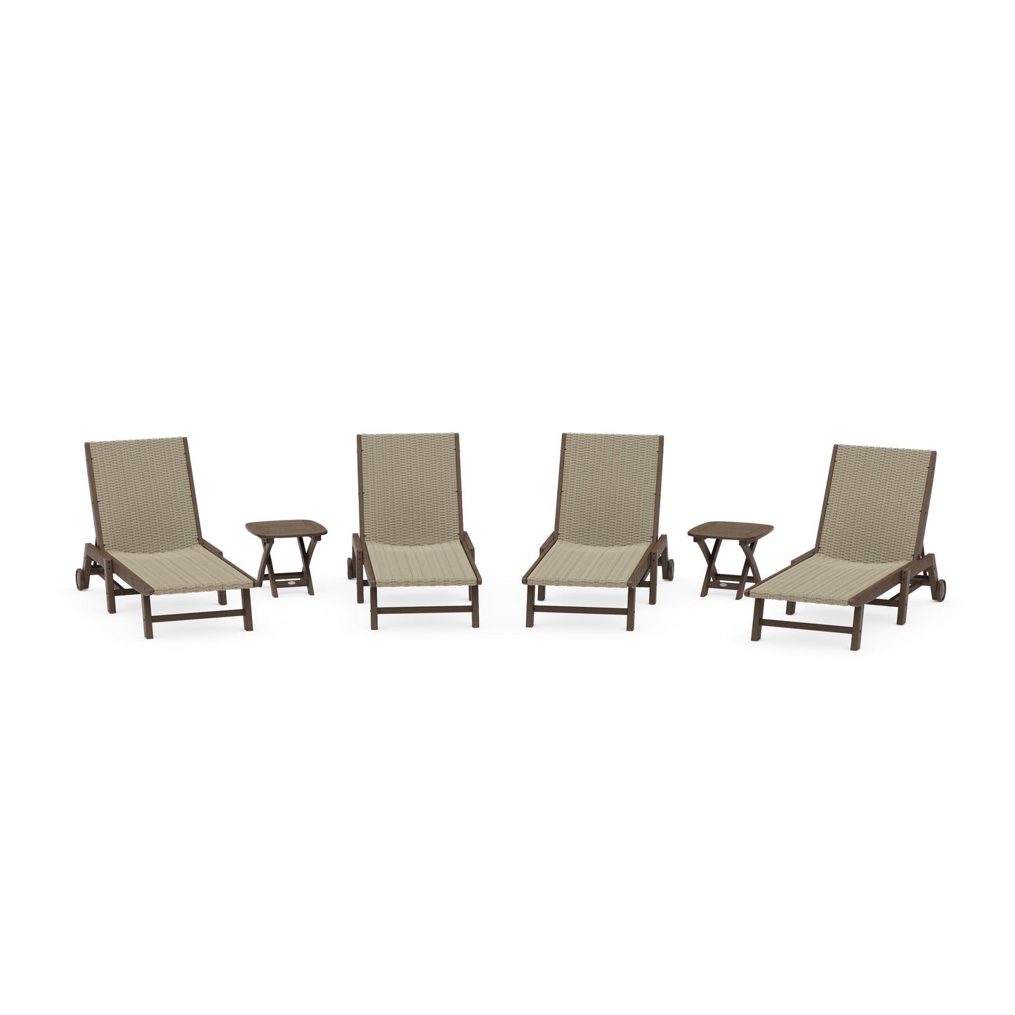 POLYWOOD 6- Piece Coastal Woven Chaise with Wheels Chaise Lounge Set — Kona / Dune Grass