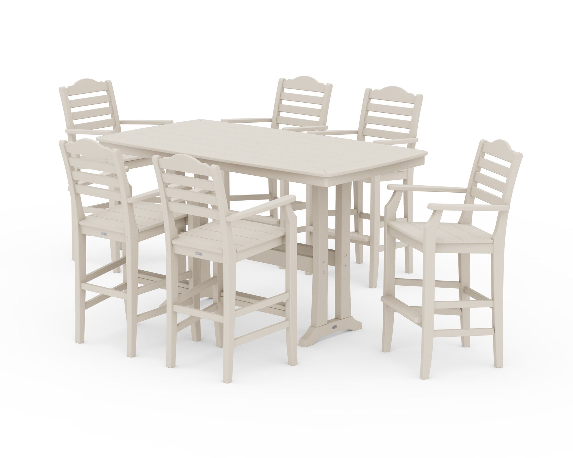POLYWOOD Savannah Arm Chair 7-Piece Bar Set with Trestle Legs — Sand