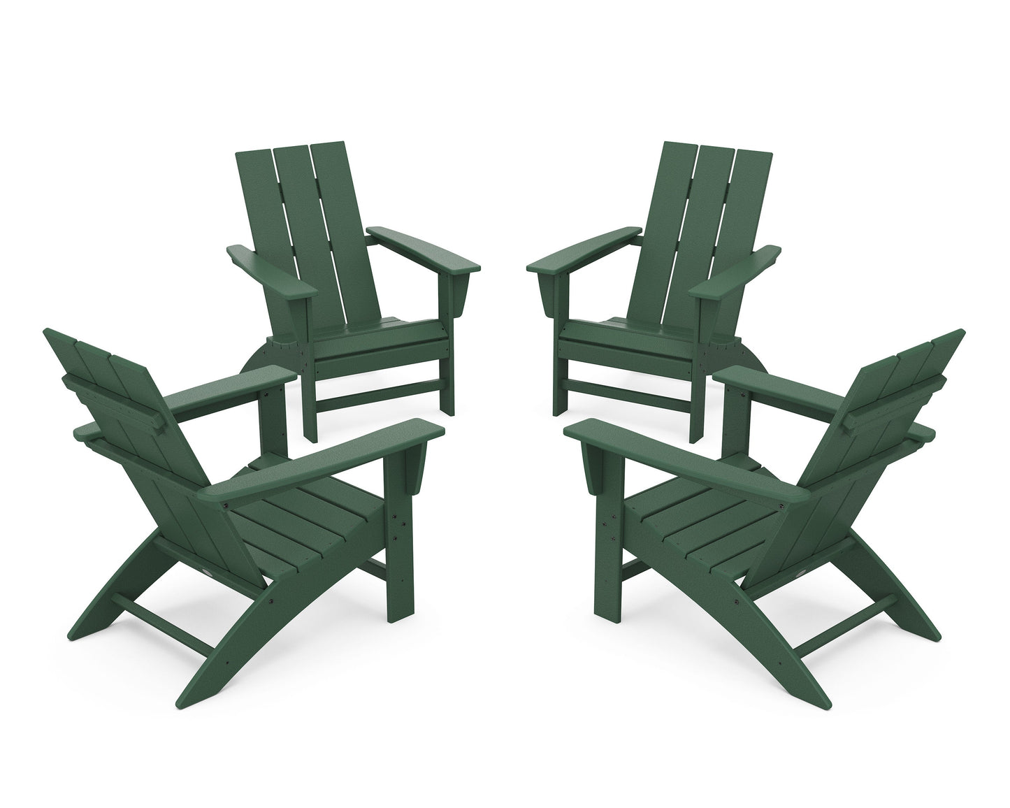 POLYWOOD 4-Piece Modern Adirondack Chair Conversation Set — Green