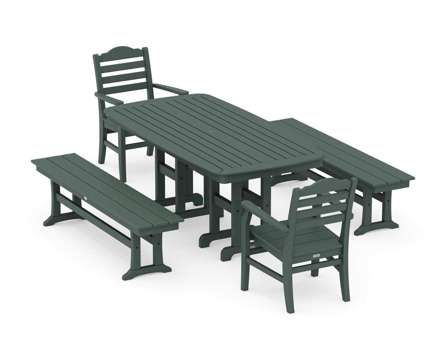 POLYWOOD Savannah 5-Piece Dining Set with Benches — Green