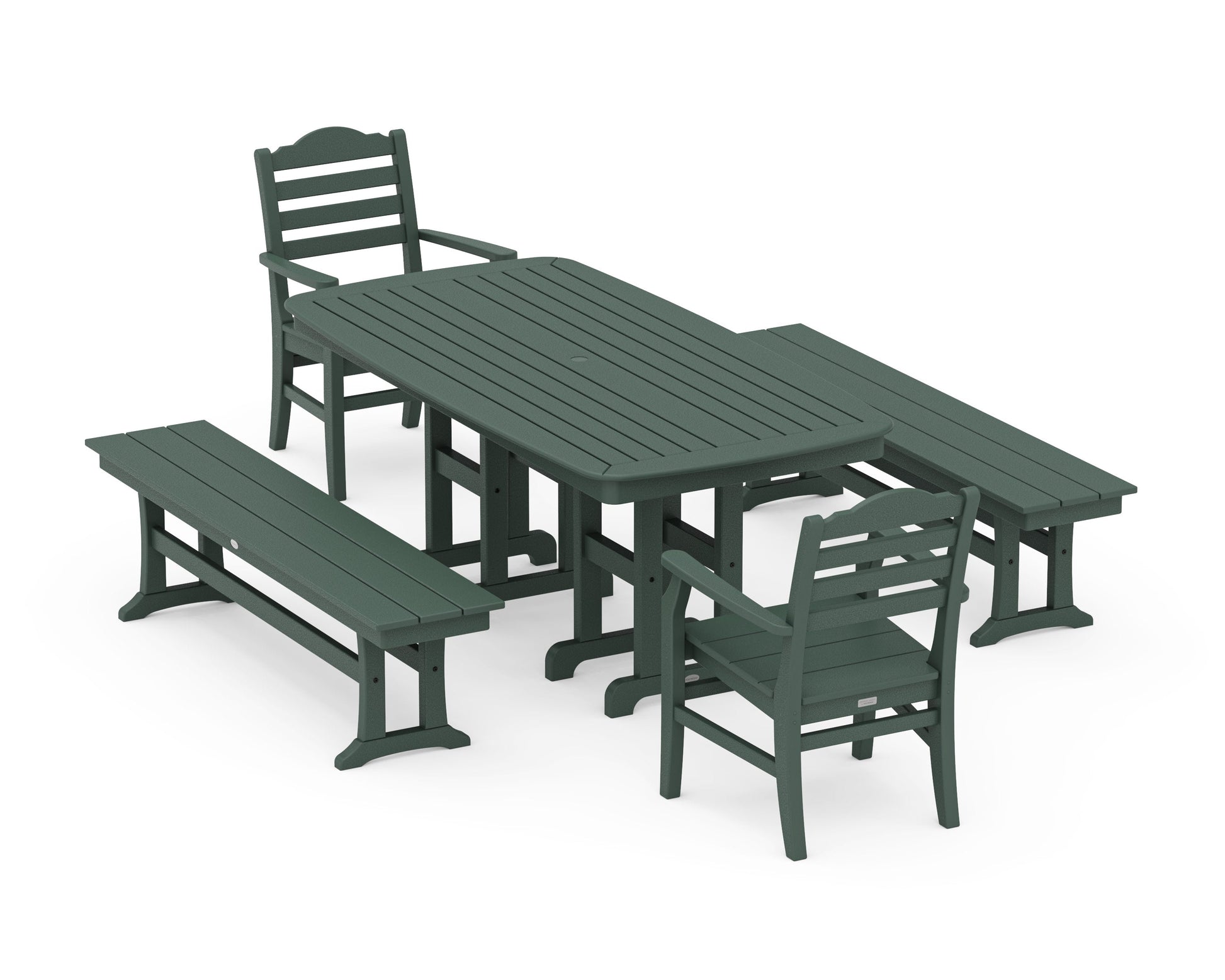 POLYWOOD Savannah 5-Piece Dining Set with Benches — Green