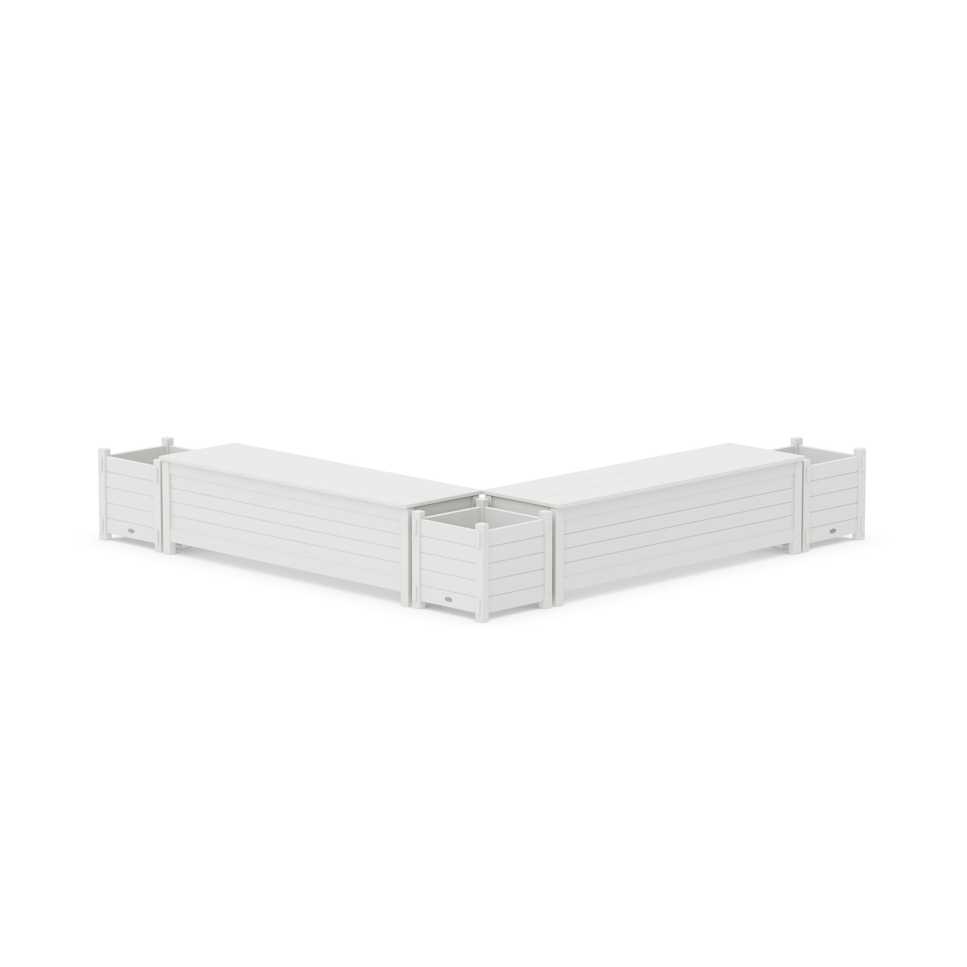 POLYWOOD 60" Nautical L- Shaped Planter Storage Bench Corner Set — White