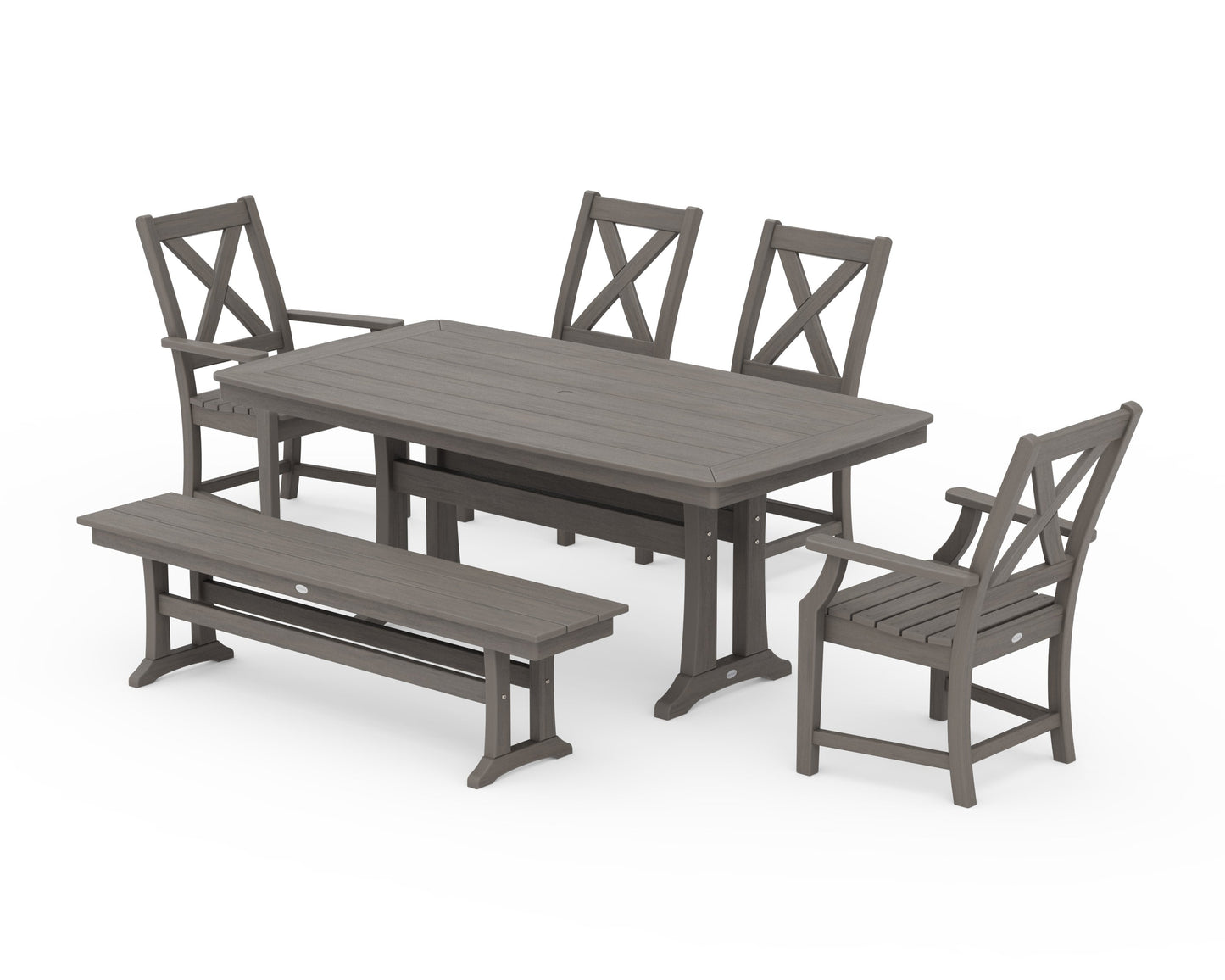 POLYWOOD Braxton 6-Piece Dining Set with Trestle Legs — Driftwood