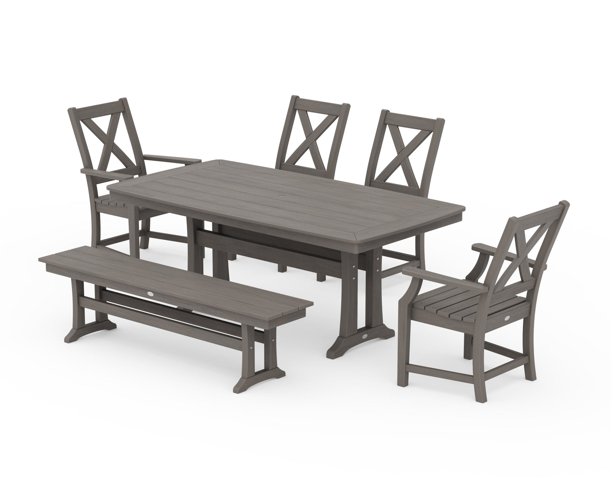 POLYWOOD Braxton 6-Piece Dining Set with Trestle Legs — Driftwood