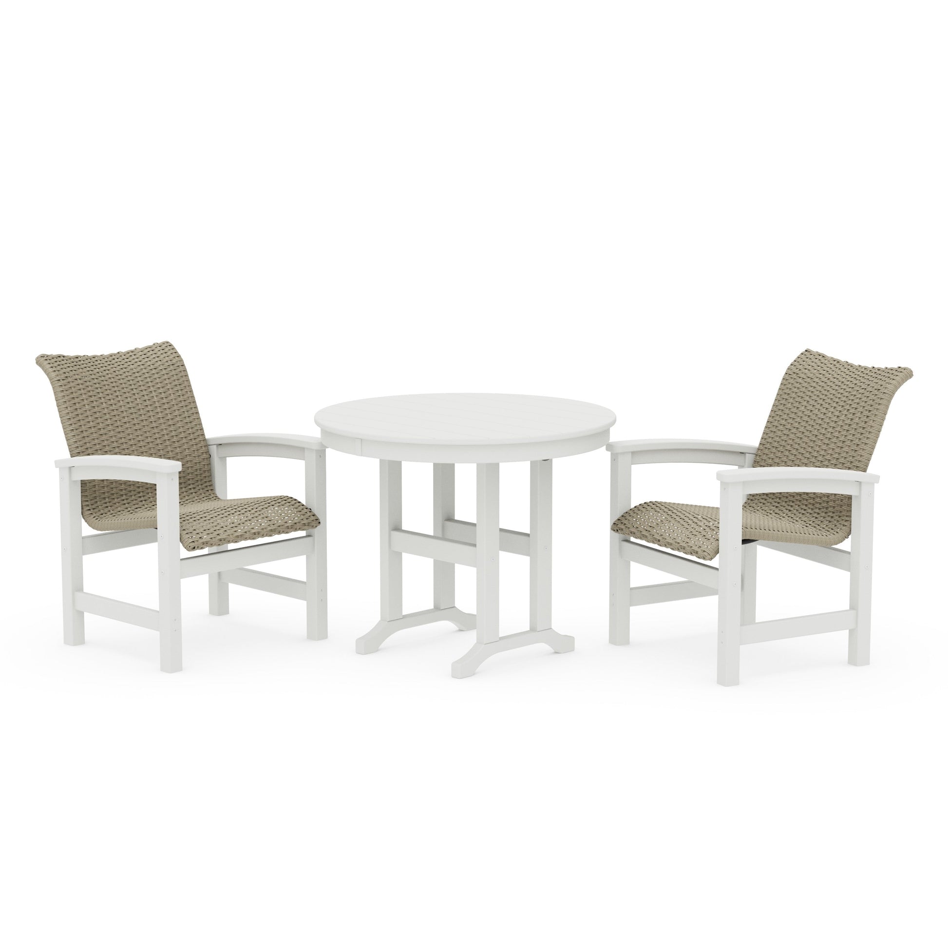 POLYWOOD Coastal Woven 3-Piece Farmhouse Dining Set — Vintage White / Dune Grass