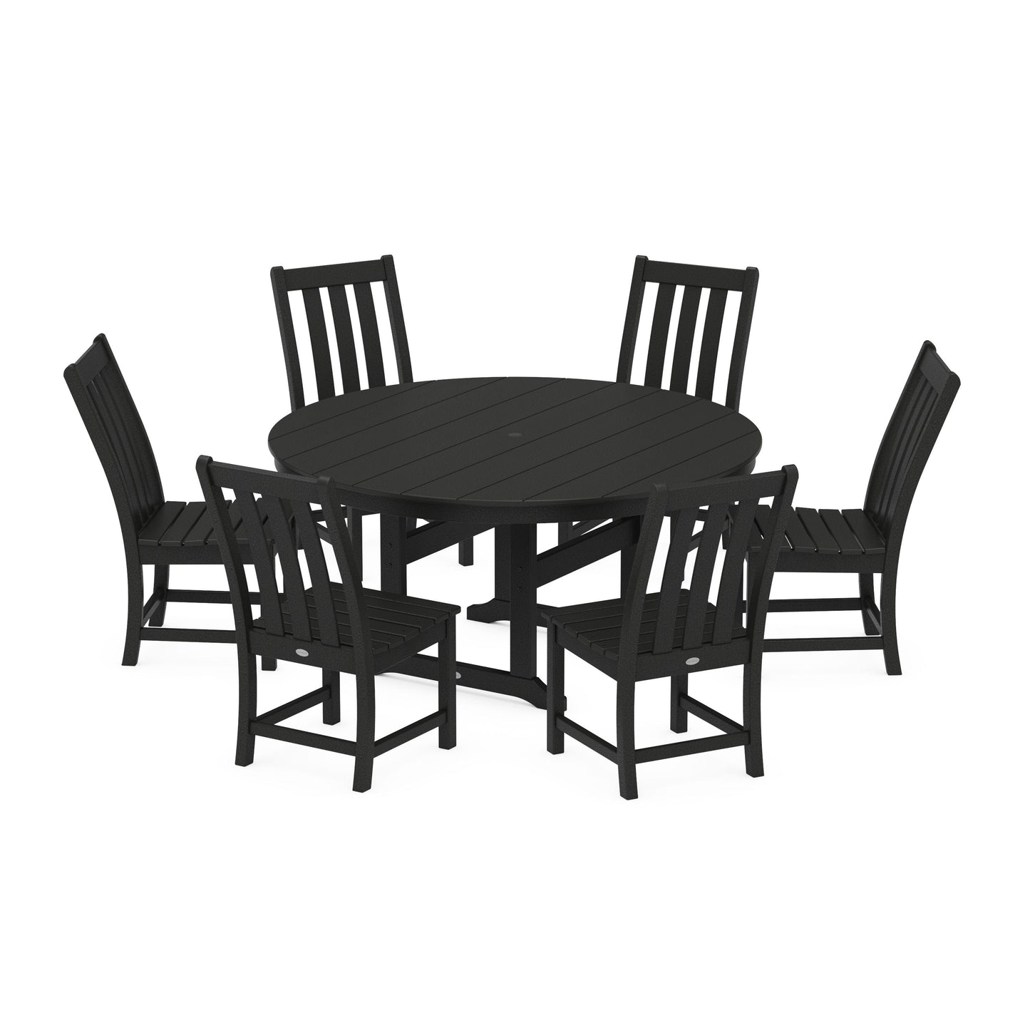 POLYWOOD Vineyard 7-Piece Side Chair Round Farmhouse Dining Set — Black