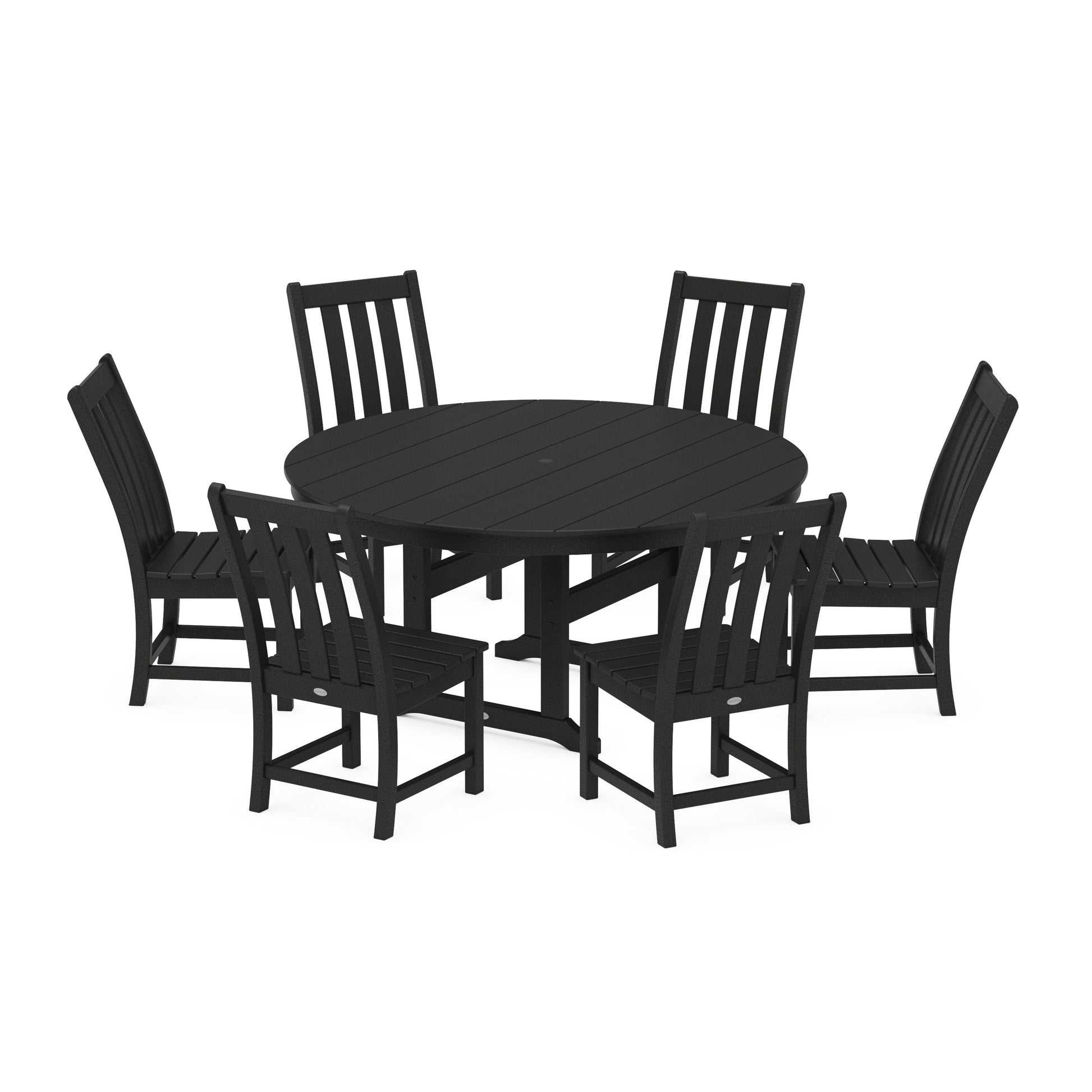 POLYWOOD Vineyard 7-Piece Side Chair Round Farmhouse Dining Set — Black