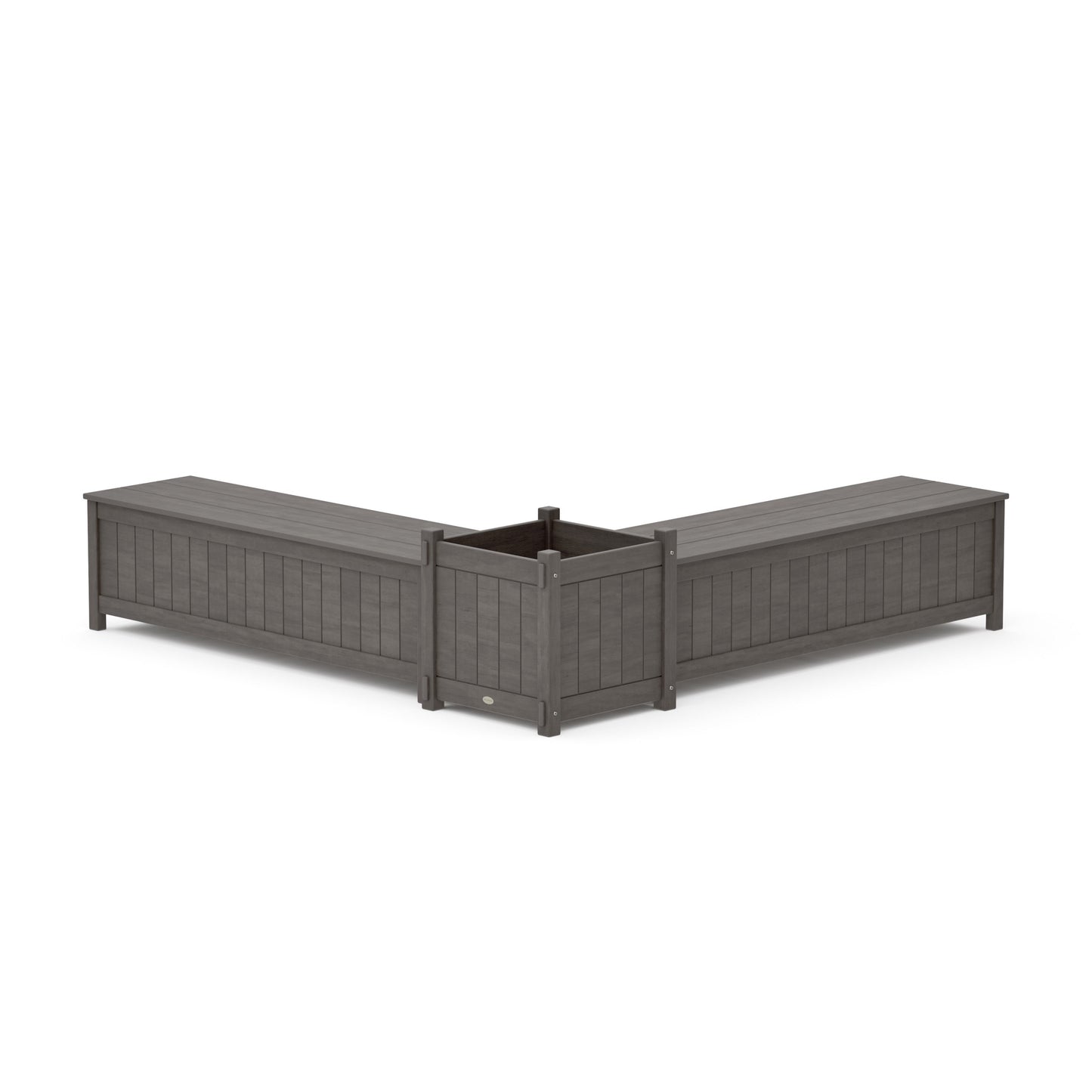 POLYWOOD 60" Vineyard L- Shaped Planter Storage Bench Set- Large — Driftwood