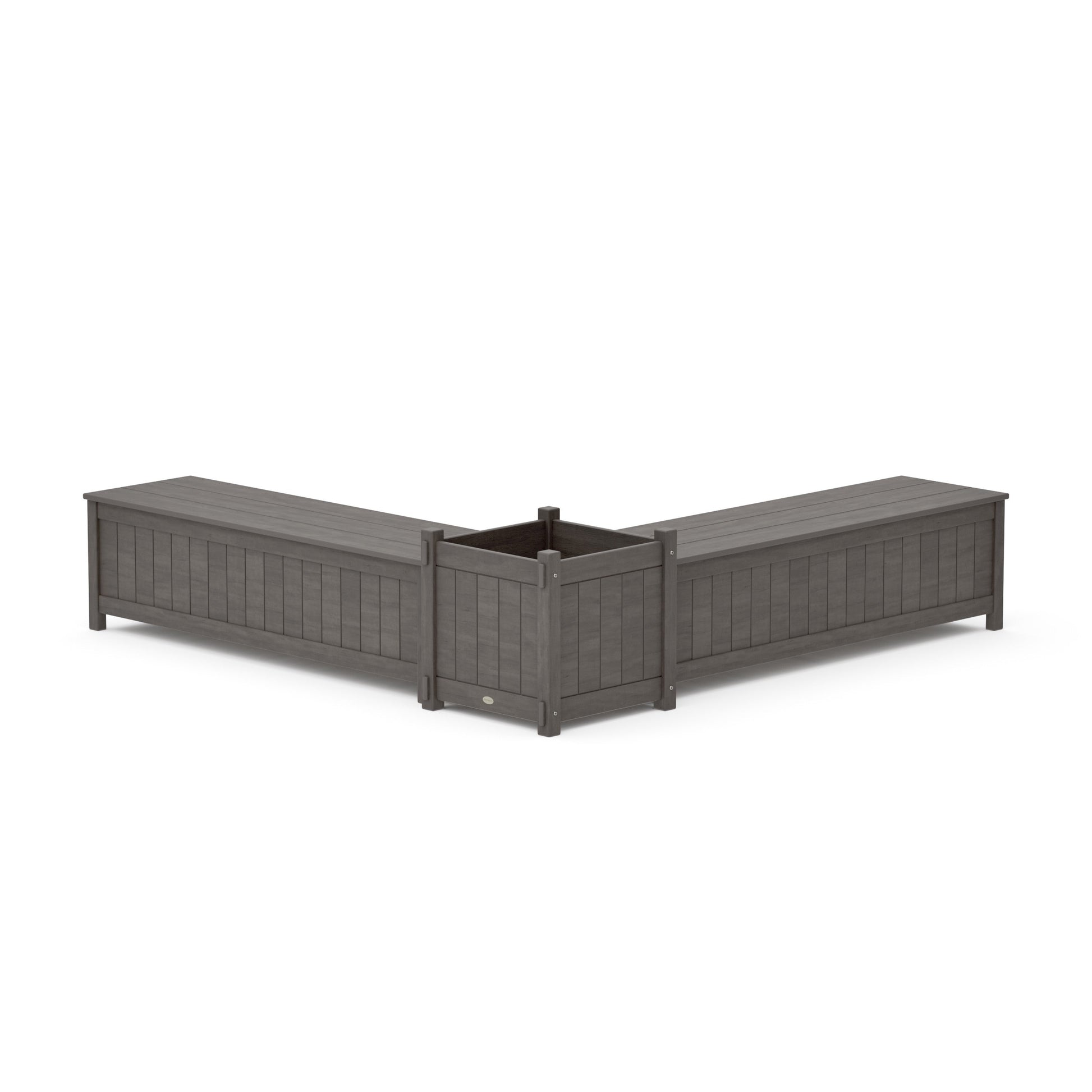 POLYWOOD 60" Vineyard L- Shaped Planter Storage Bench Set- Large — Driftwood