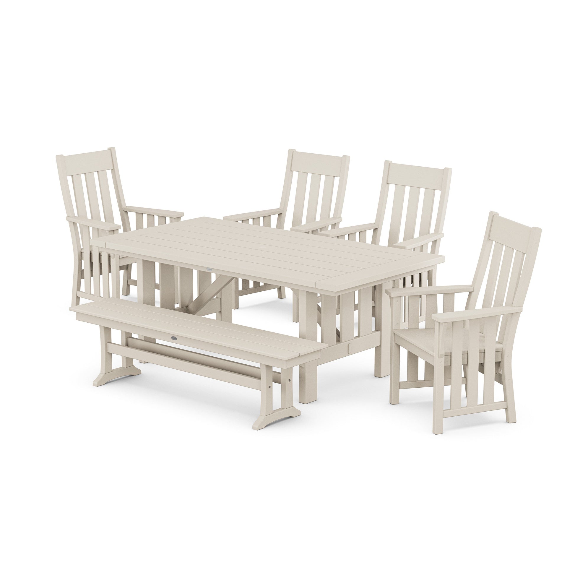 POLYWOOD Acadia 6-Piece Dining Set with Bench — Sand