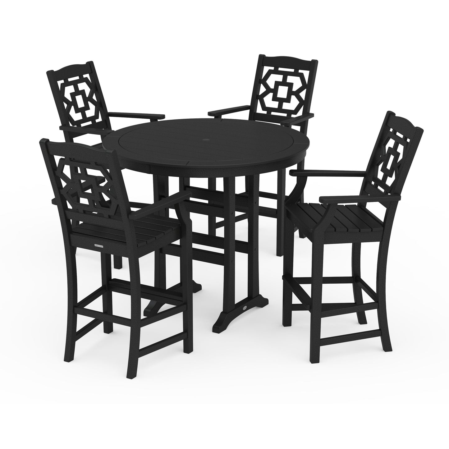 POLYWOOD Chinoiserie 5-Piece Round Bar Set — Black