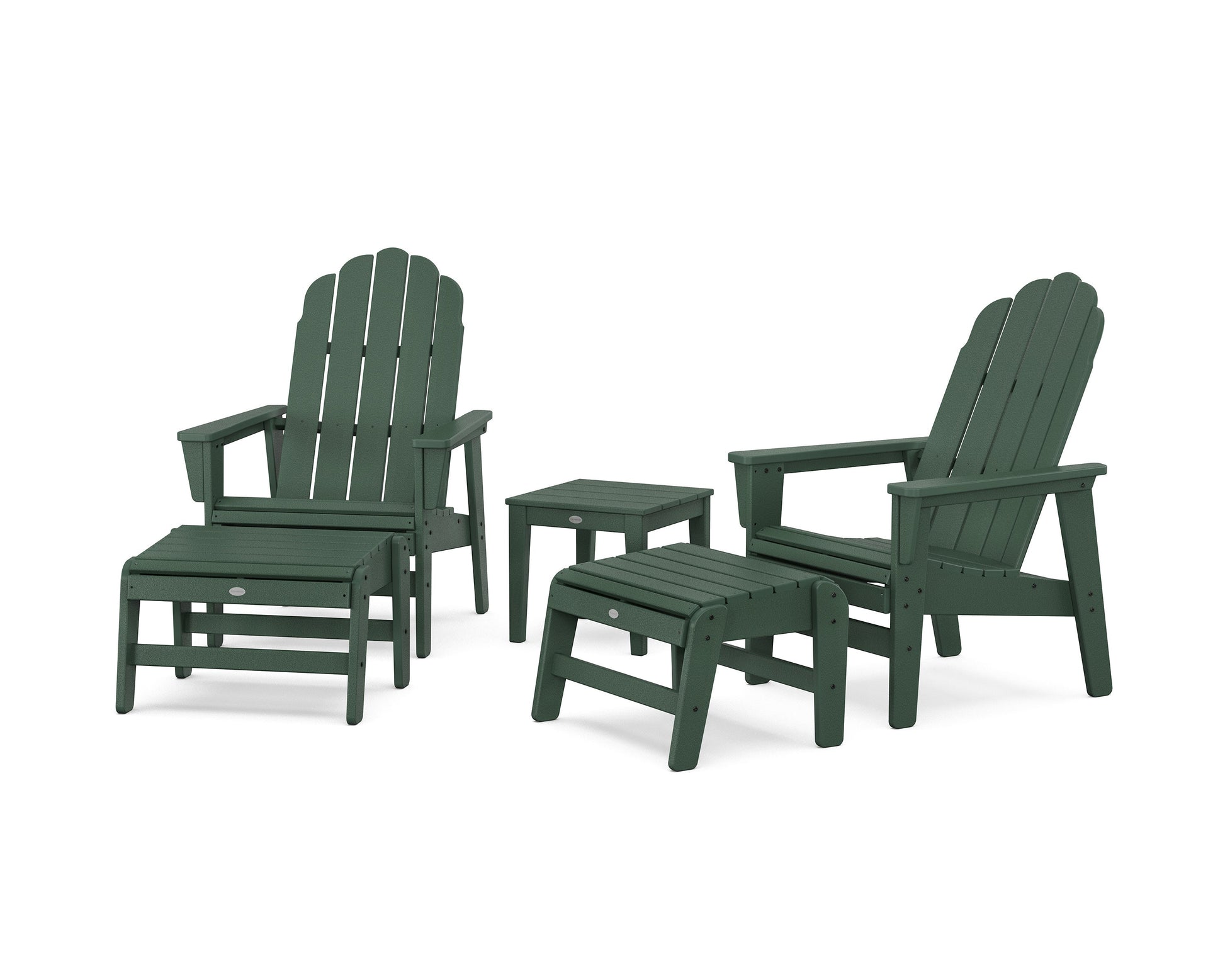 POLYWOOD 5-Piece Vineyard Grand Upright Adirondack Set with Ottomans and Side Table — Green