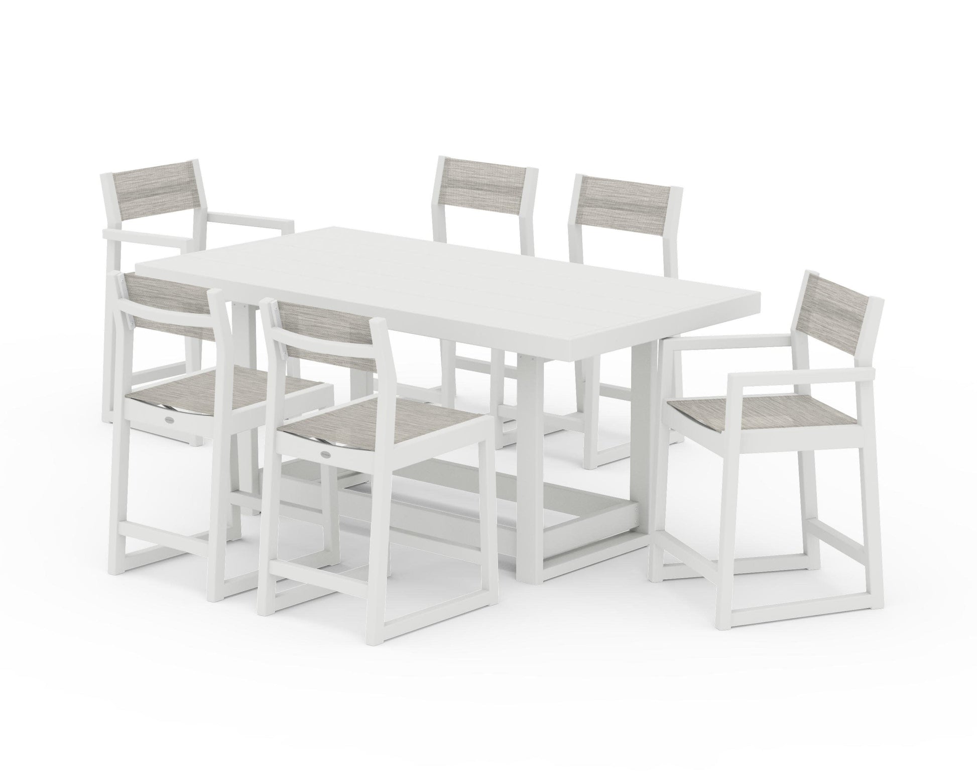 POLYWOOD EDGE Sling 7-Piece Counter Table Set — Vintage White / Birch Sling