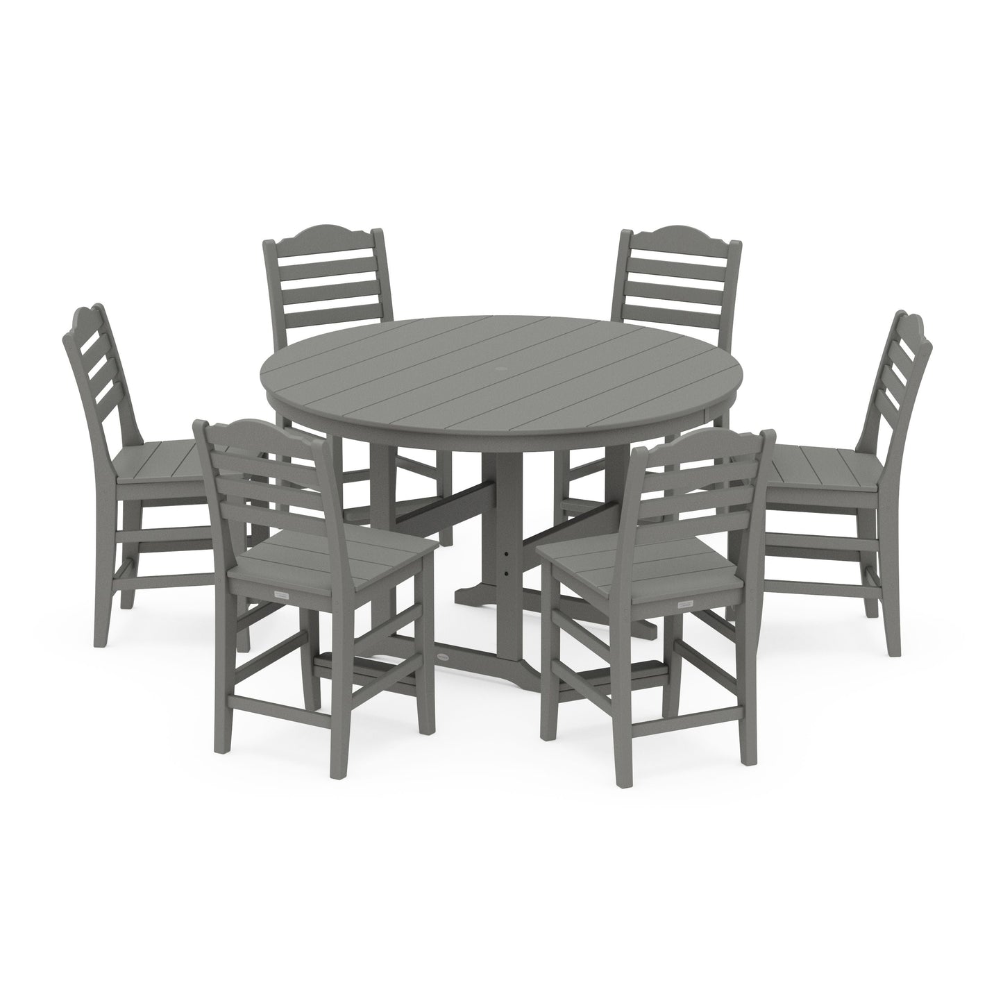 POLYWOOD Savannah 7-Piece Farmhouse Side Chair Round Counter Set — Slate Grey
