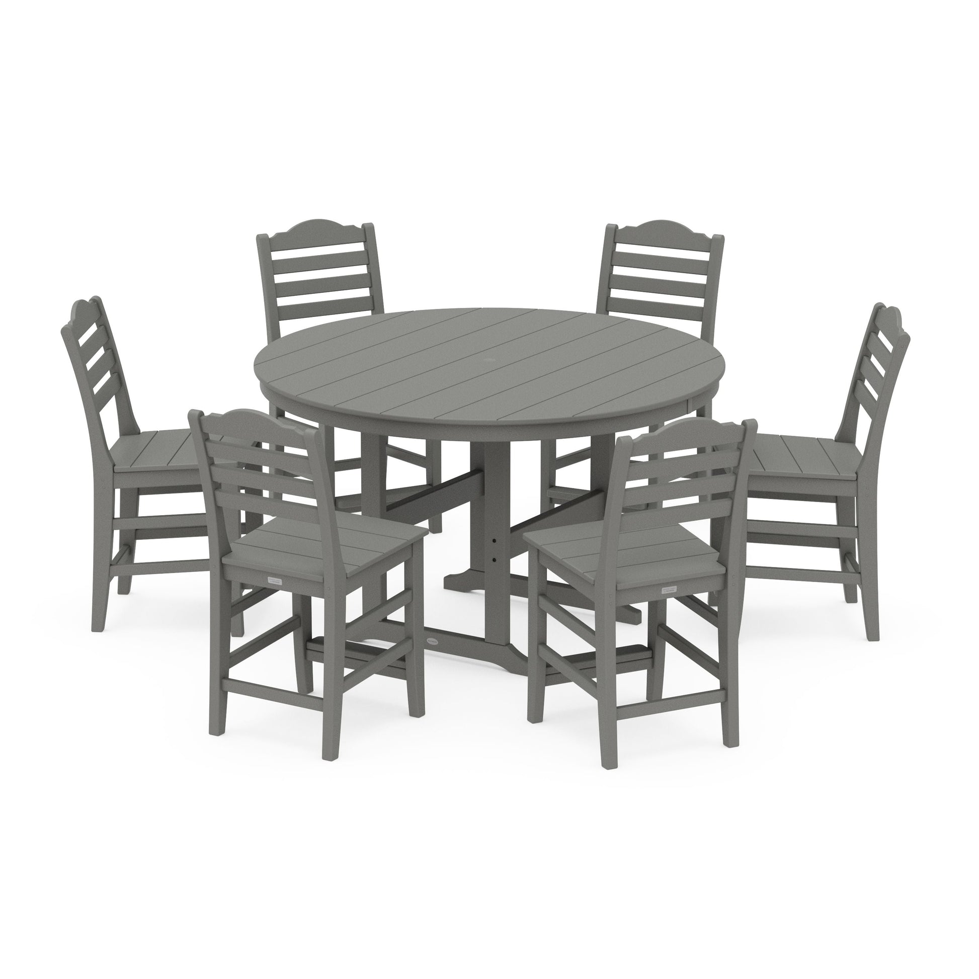 POLYWOOD Savannah 7-Piece Farmhouse Side Chair Round Counter Set — Slate Grey