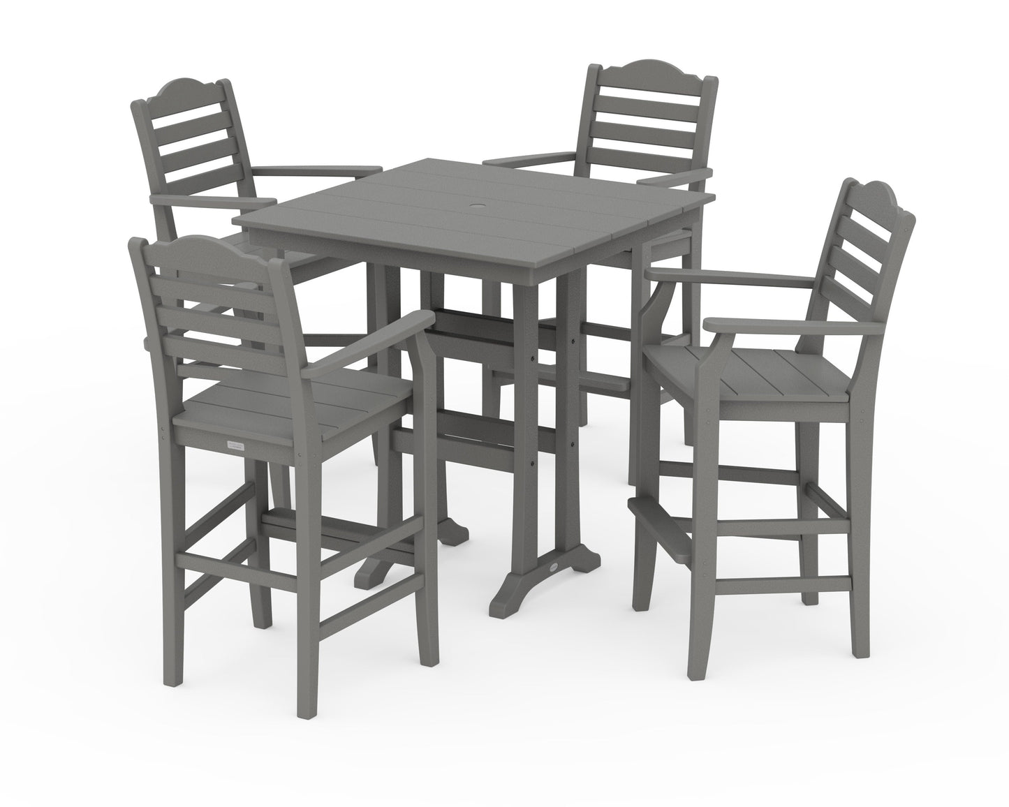 POLYWOOD Savannah 5-Piece Farmhouse Bar Set with Trestle Legs — Slate Grey