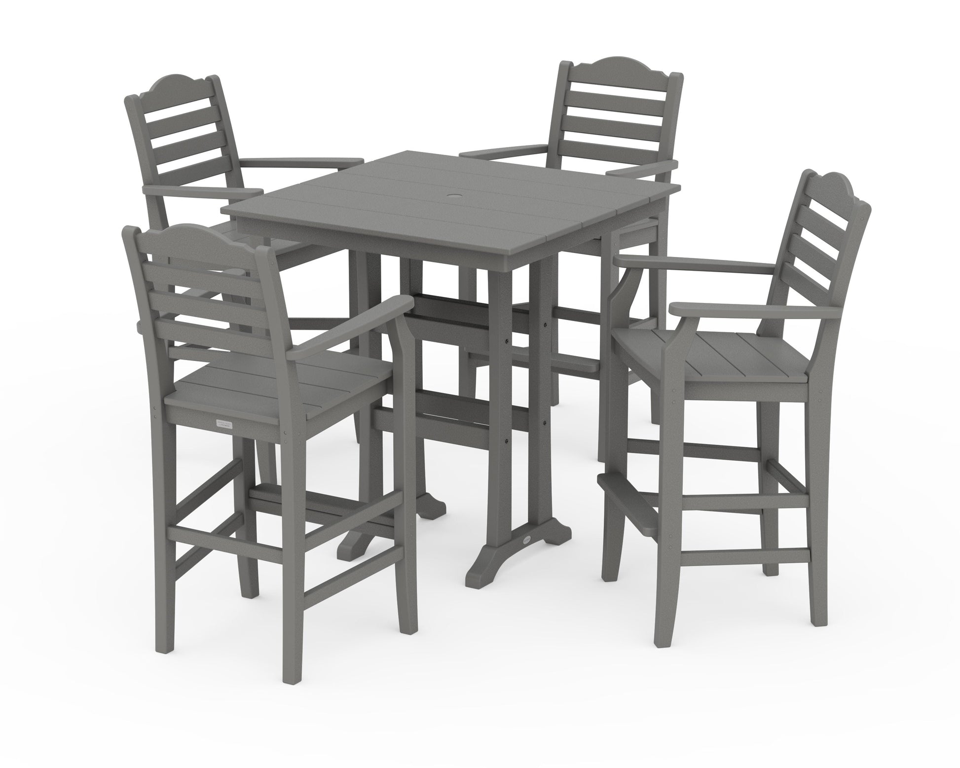 POLYWOOD Savannah 5-Piece Farmhouse Bar Set with Trestle Legs — Slate Grey
