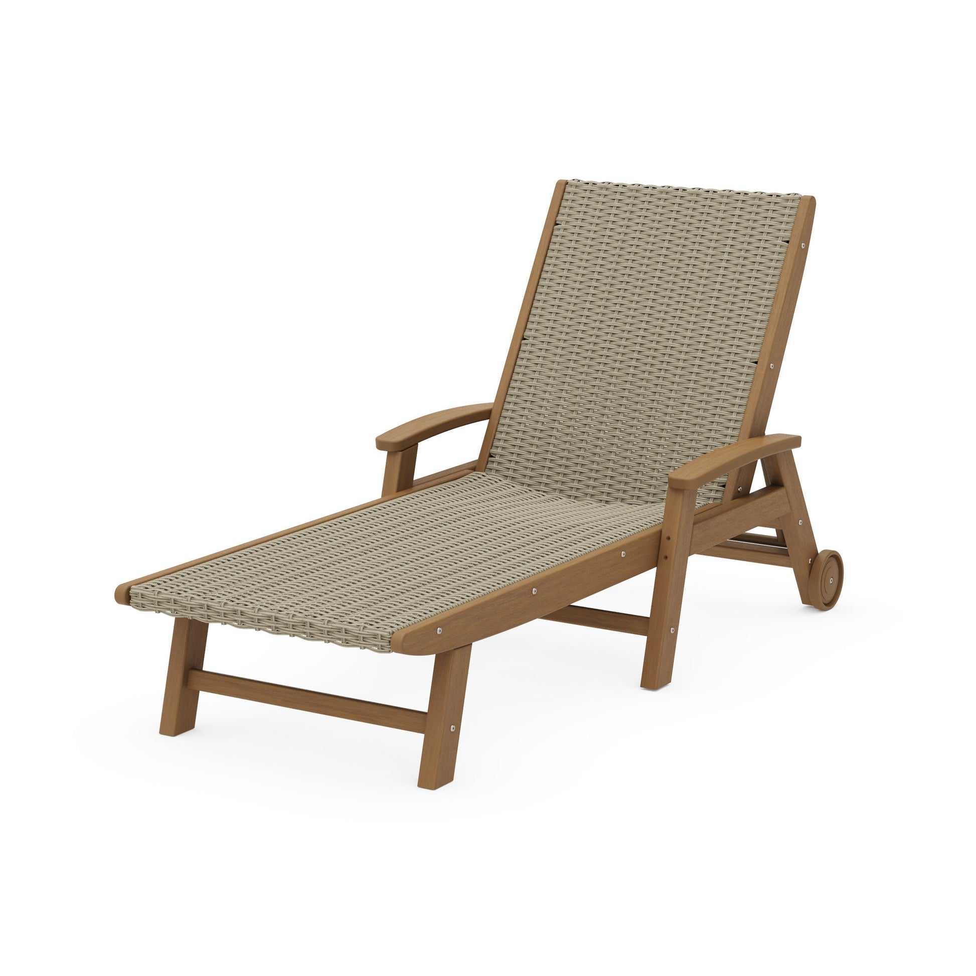 POLYWOOD Coastal Woven Chaise with Arms and Wheels — Natural / Dune Grass