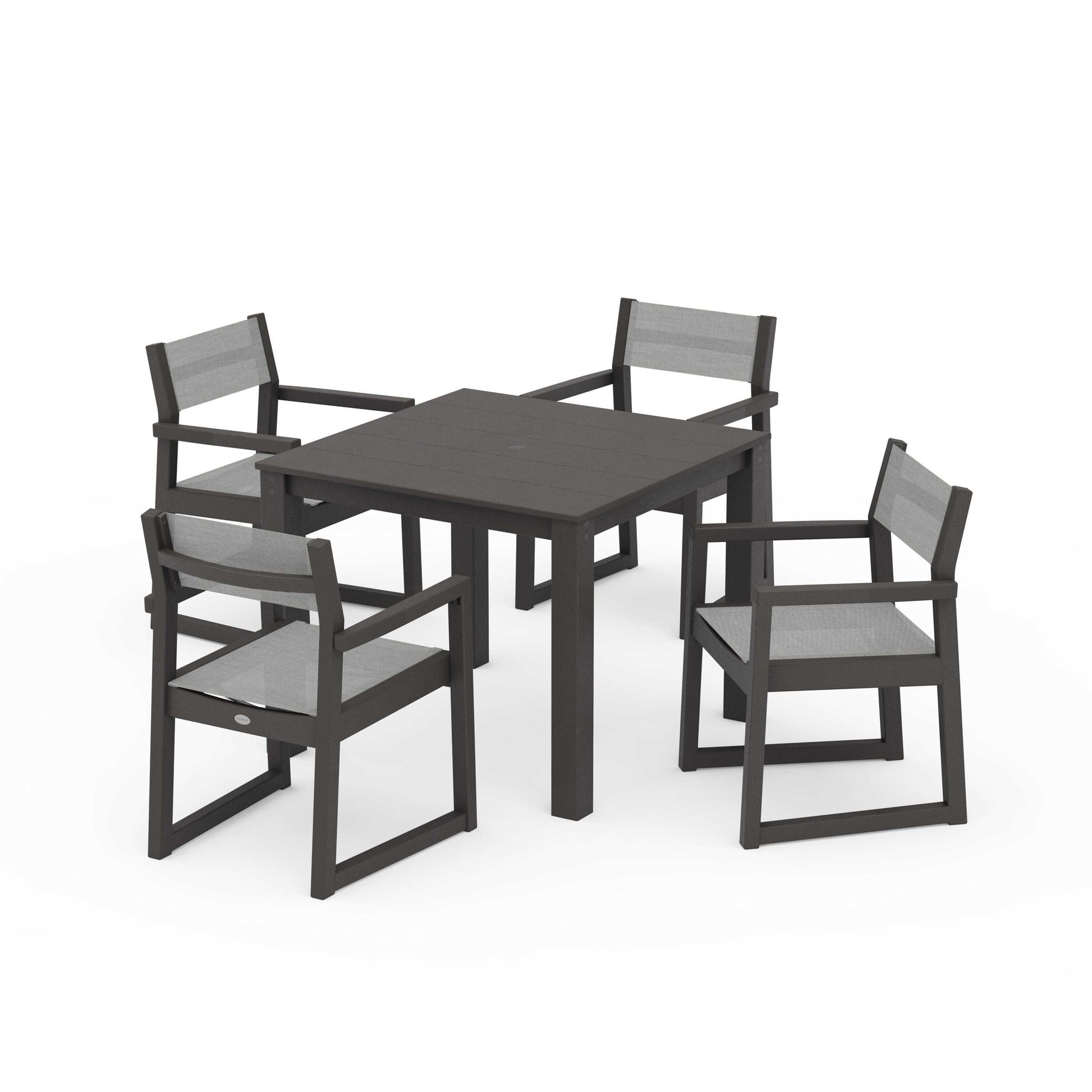 POLYWOOD EDGE Sling Arm Chair 5-Piece Parsons Dining Set — Vintage Coffee / Metallic Sling