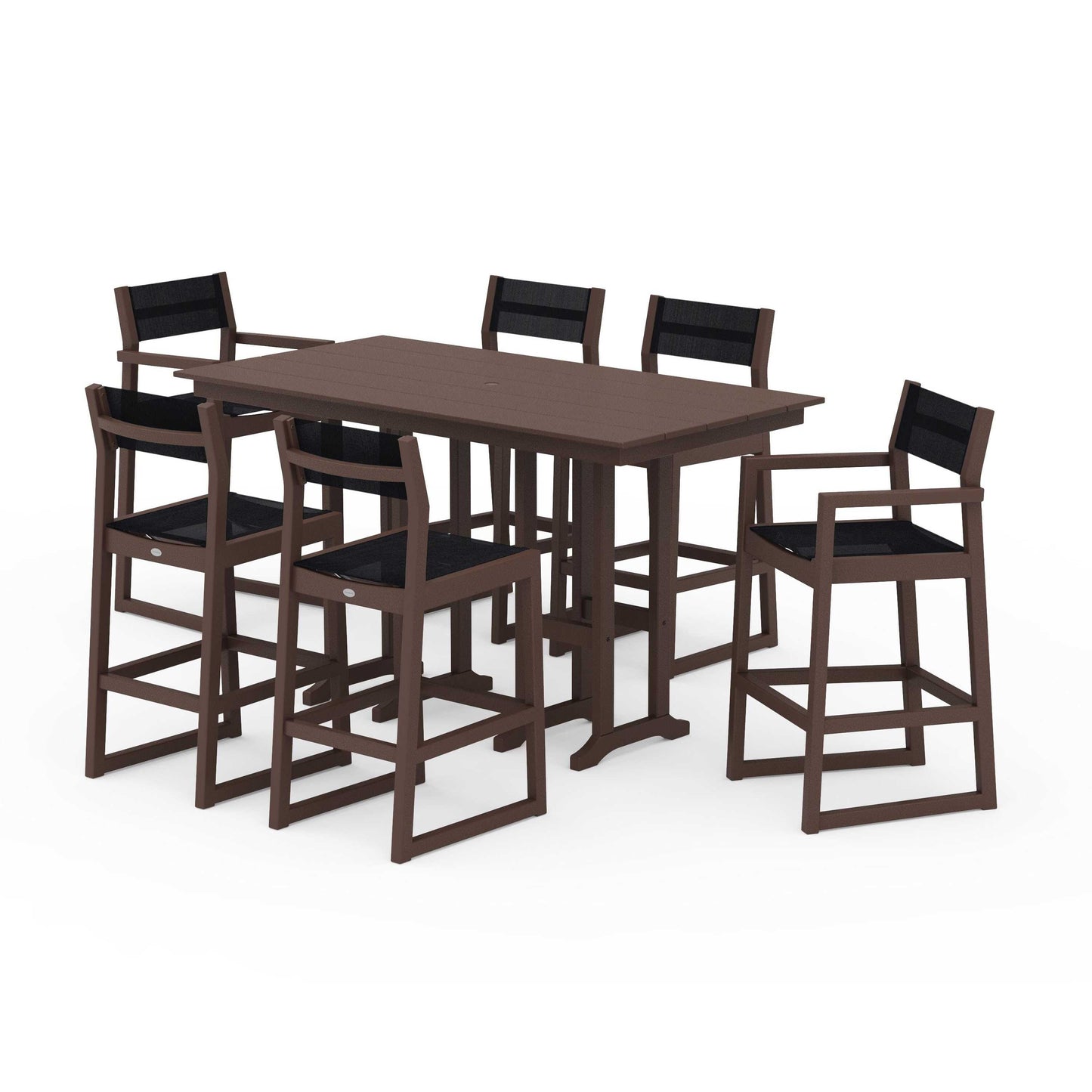 POLYWOOD EDGE Sling 7-Piece Farmhouse Bar Set — Mahogany / Black Sling