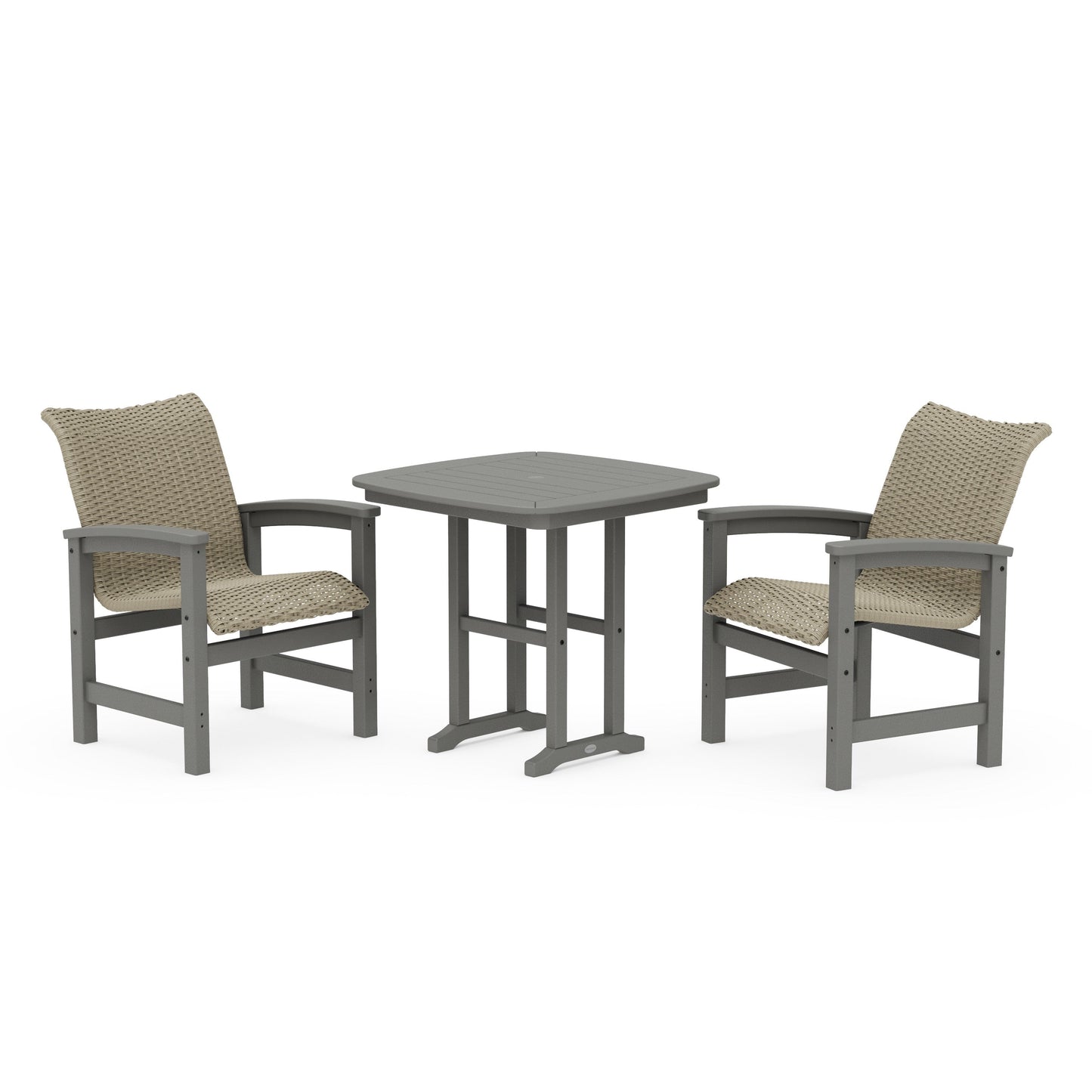 POLYWOOD Coastal Woven 3-Piece Dining Set — Slate Grey / Dune Grass