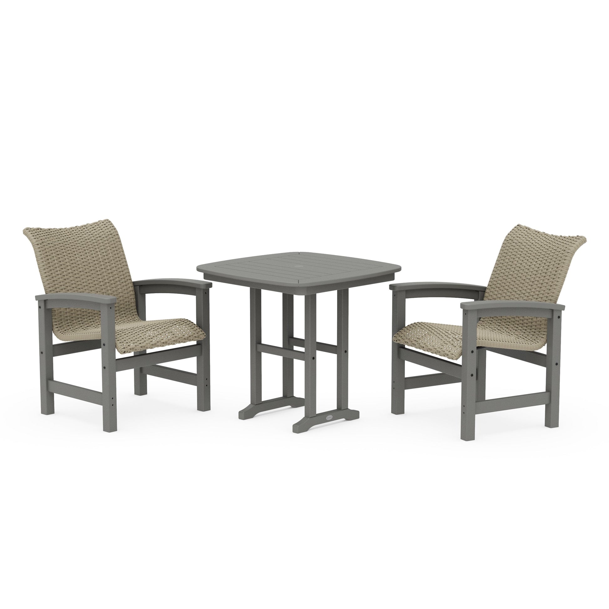 POLYWOOD Coastal Woven 3-Piece Dining Set — Slate Grey / Dune Grass