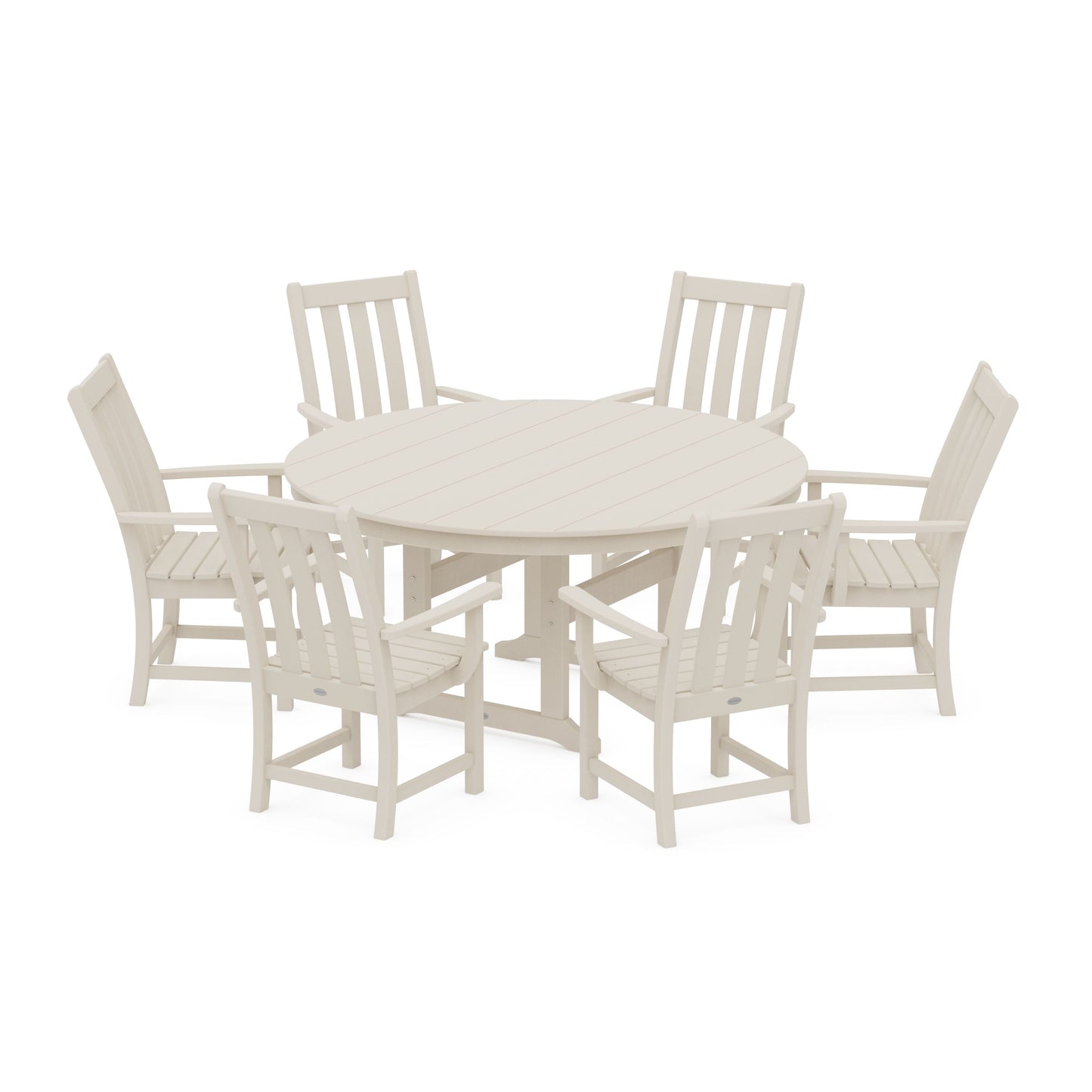 POLYWOOD Vineyard 7-Piece Arm Chair Round Farmhouse Dining Set — Sand