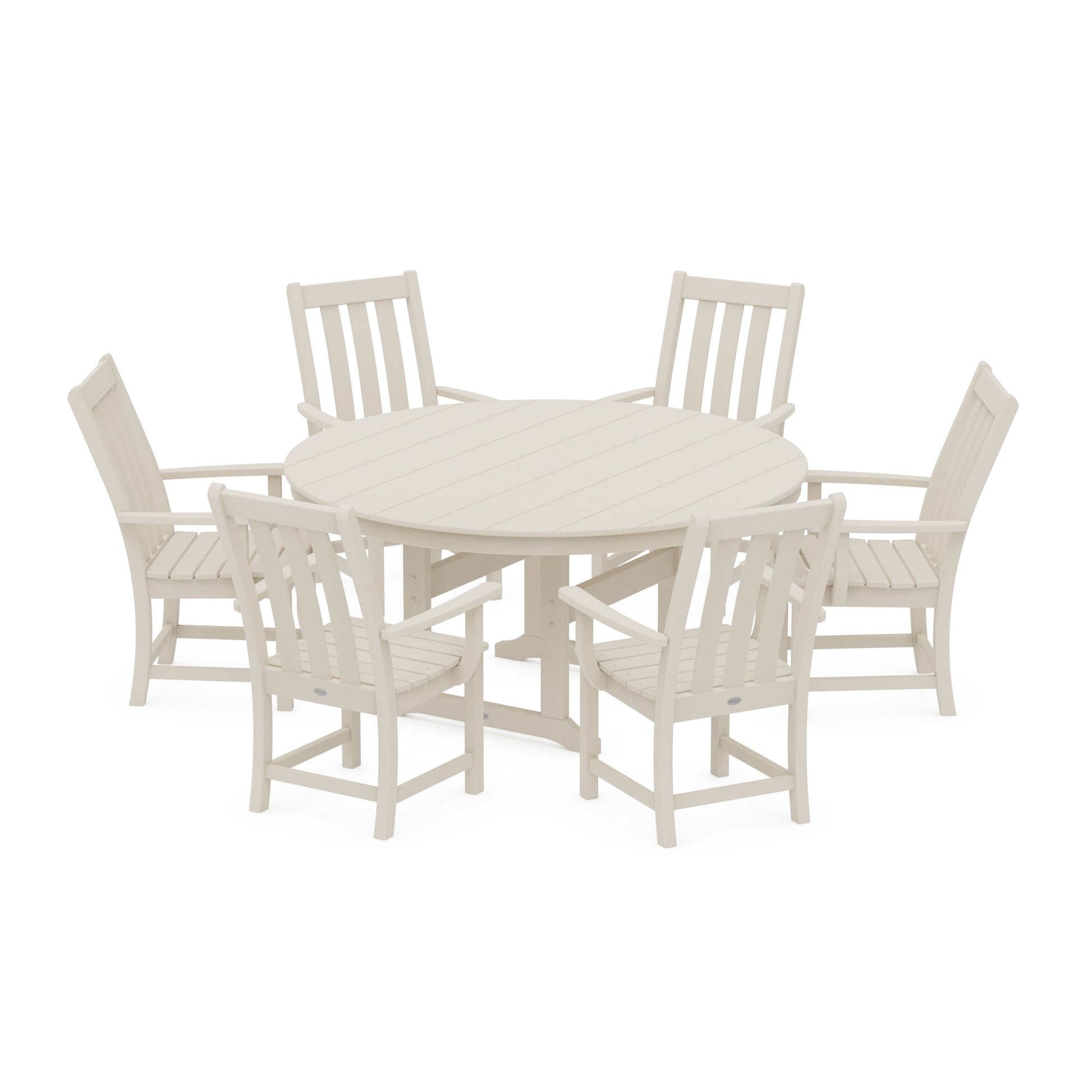 POLYWOOD Vineyard 7-Piece Arm Chair Round Farmhouse Dining Set — Sand