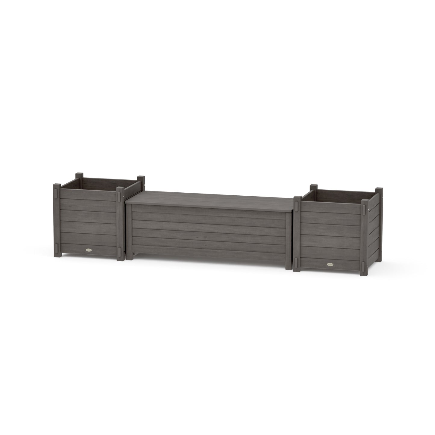 POLYWOOD 48" Nautical Straight Planter Storage Bench Set- Large — Driftwood