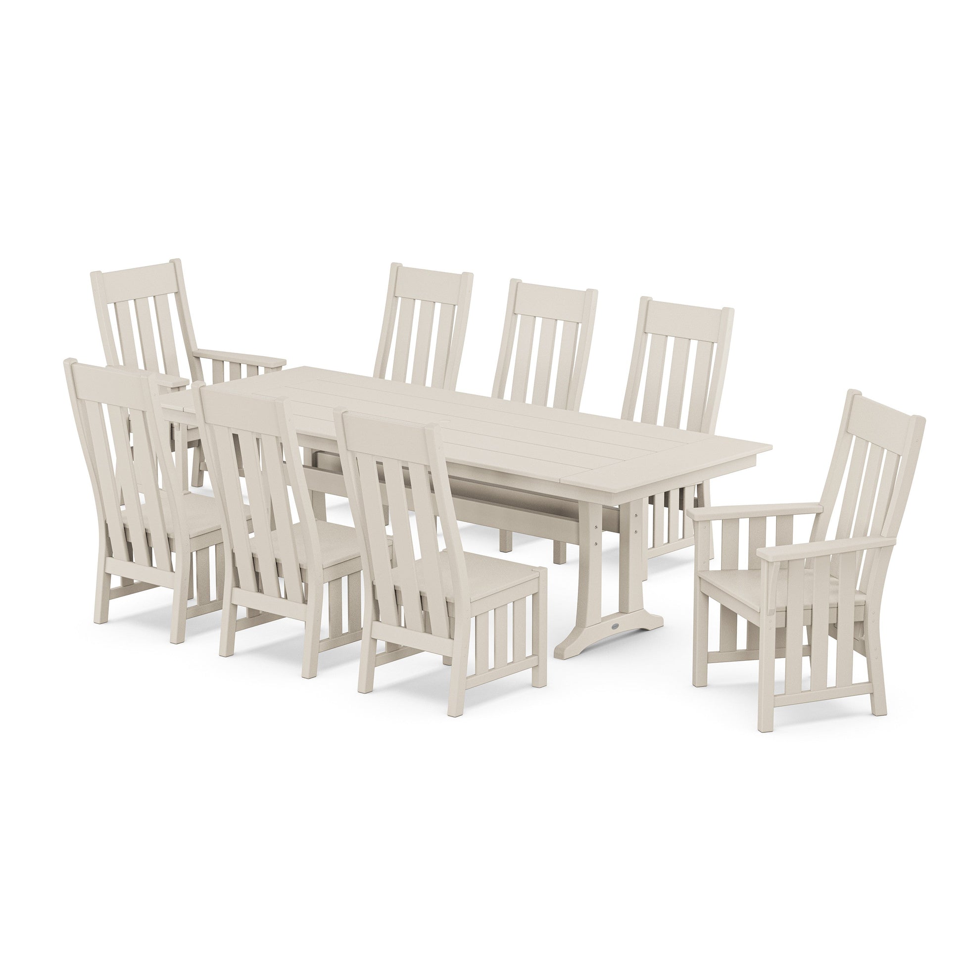 POLYWOOD Acadia 9-Piece Farmhouse Dining Set with Trestle Legs — Sand