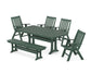 POLYWOOD Vineyard Folding Chair 6-Piece Dining Set with Trestle Legs and Bench — Green