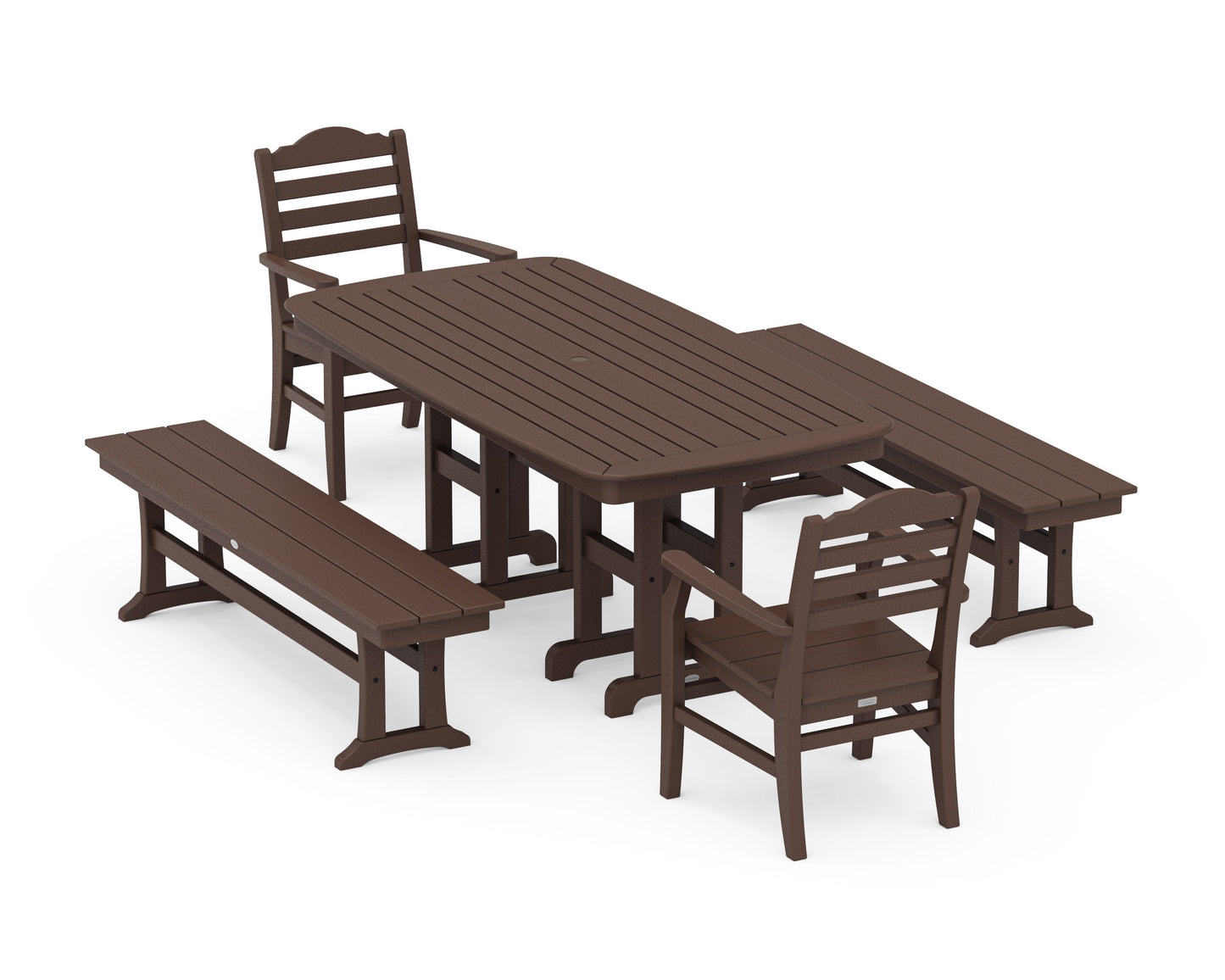 POLYWOOD Savannah 5-Piece Dining Set with Benches — Mahogany