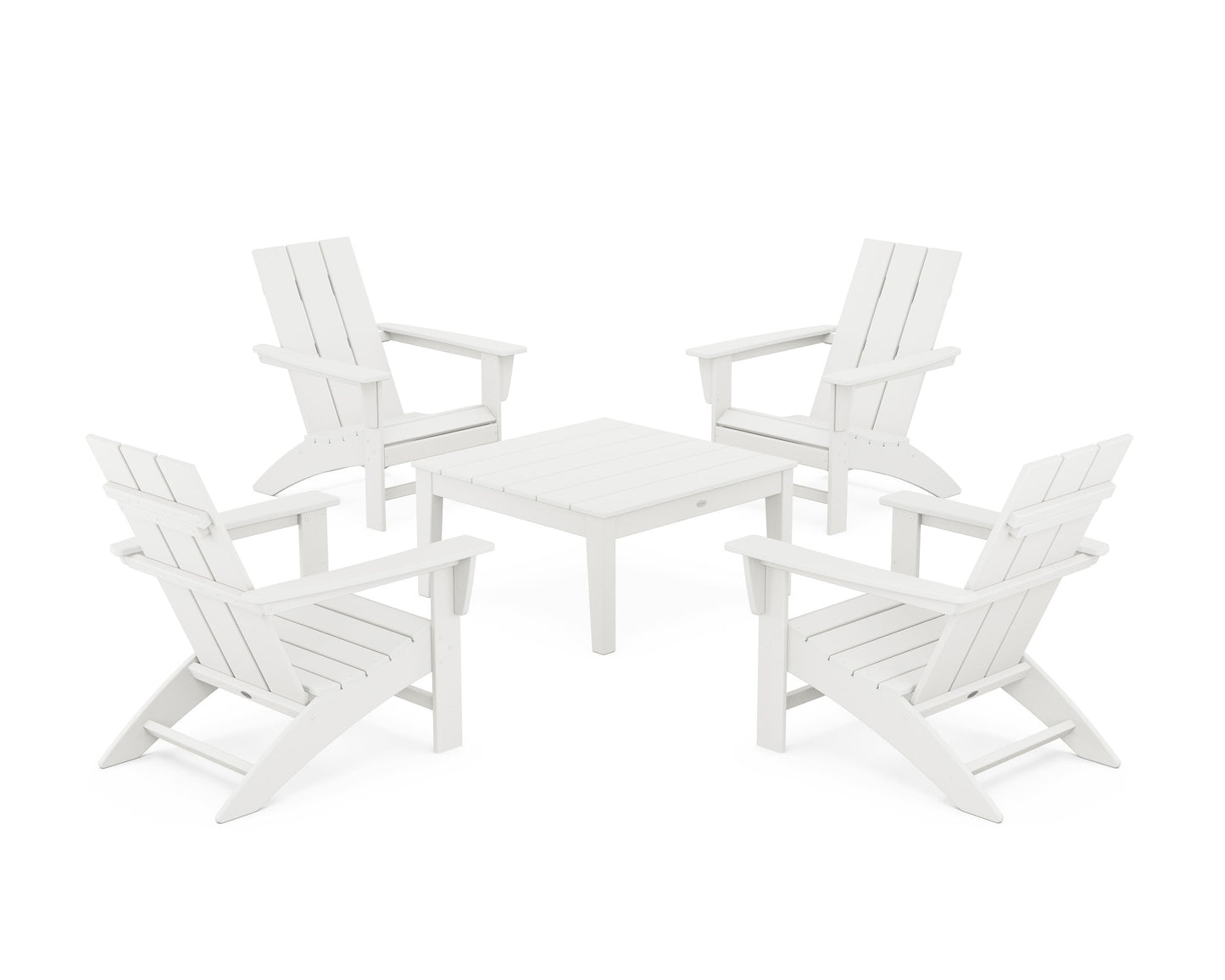 POLYWOOD 5-Piece Modern Adirondack Chair Conversation Set with 36" Conversation Table — Vintage White