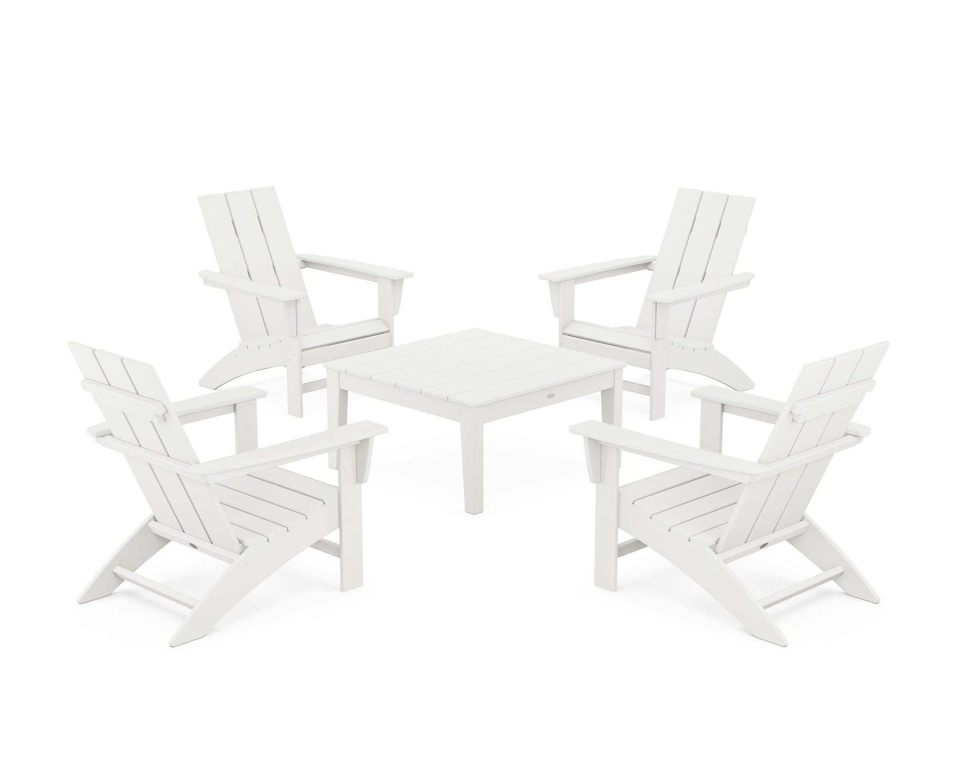 POLYWOOD 5-Piece Modern Adirondack Chair Conversation Set with 36" Conversation Table — Vintage White