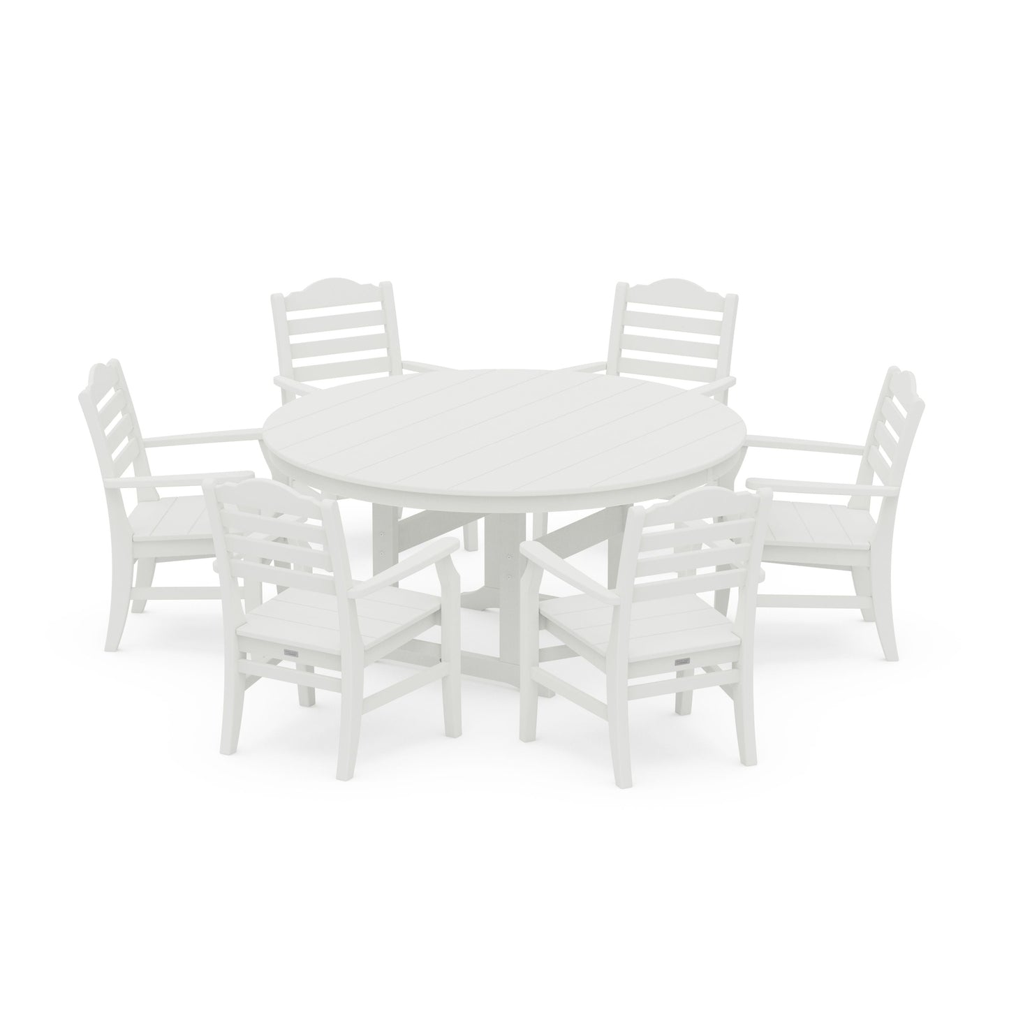 POLYWOOD Savannah 7-Piece Arm Chair Round Farmhouse Dining Set — Vintage White