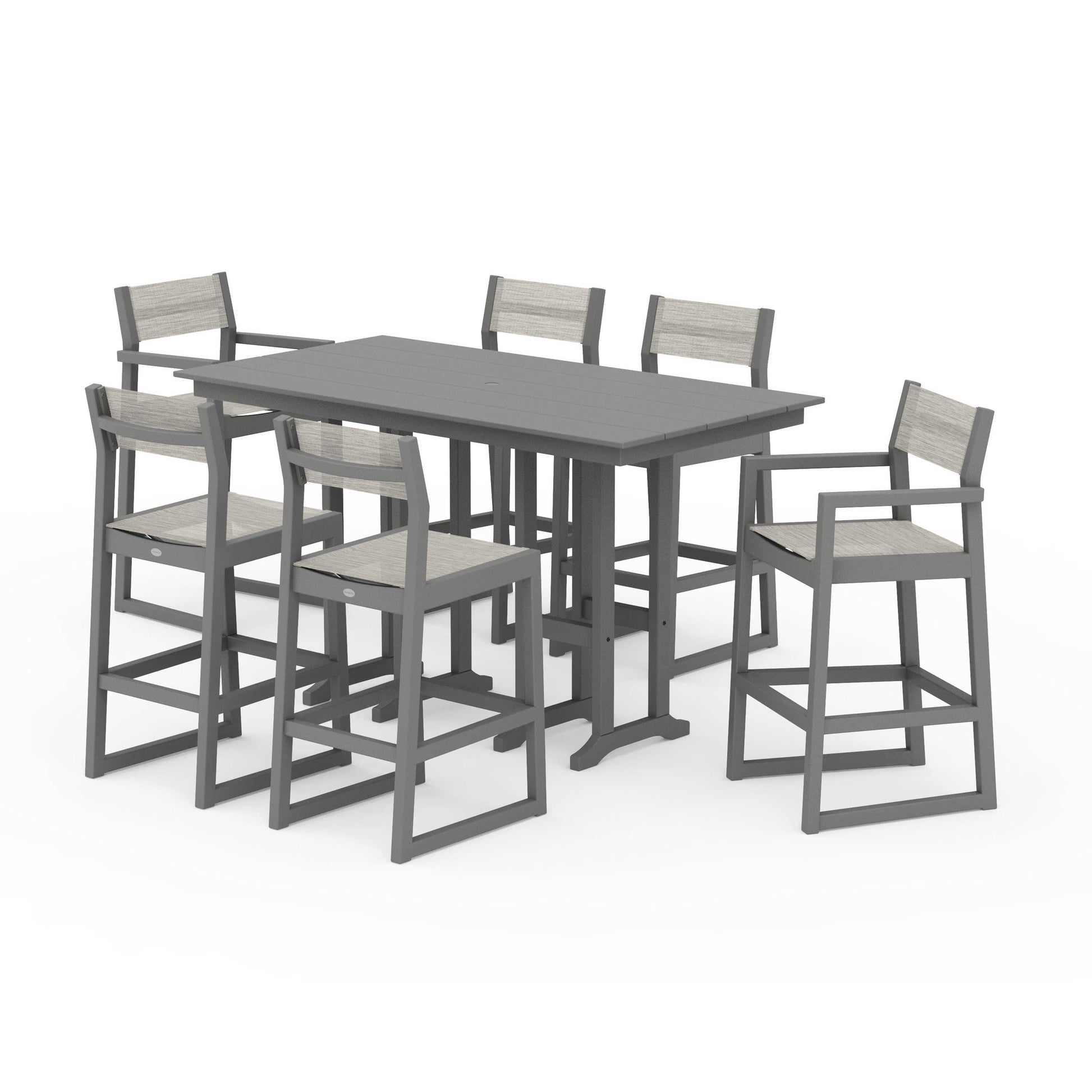 POLYWOOD EDGE Sling 7-Piece Farmhouse Bar Set — Slate Grey / Birch Sling