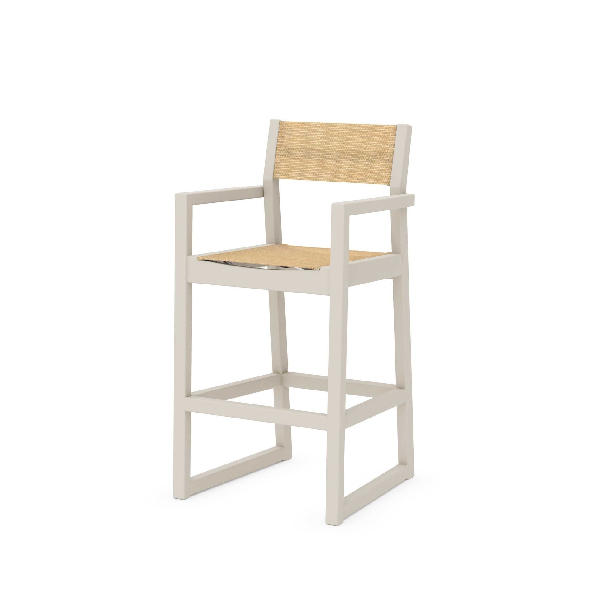 POLYWOOD EDGE Sling Bar Arm Chair — Sand / Dupioni Apricot Sling